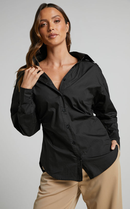 Tiva Shirt - Long Sleeve Fitted Button Up Shirt in Black