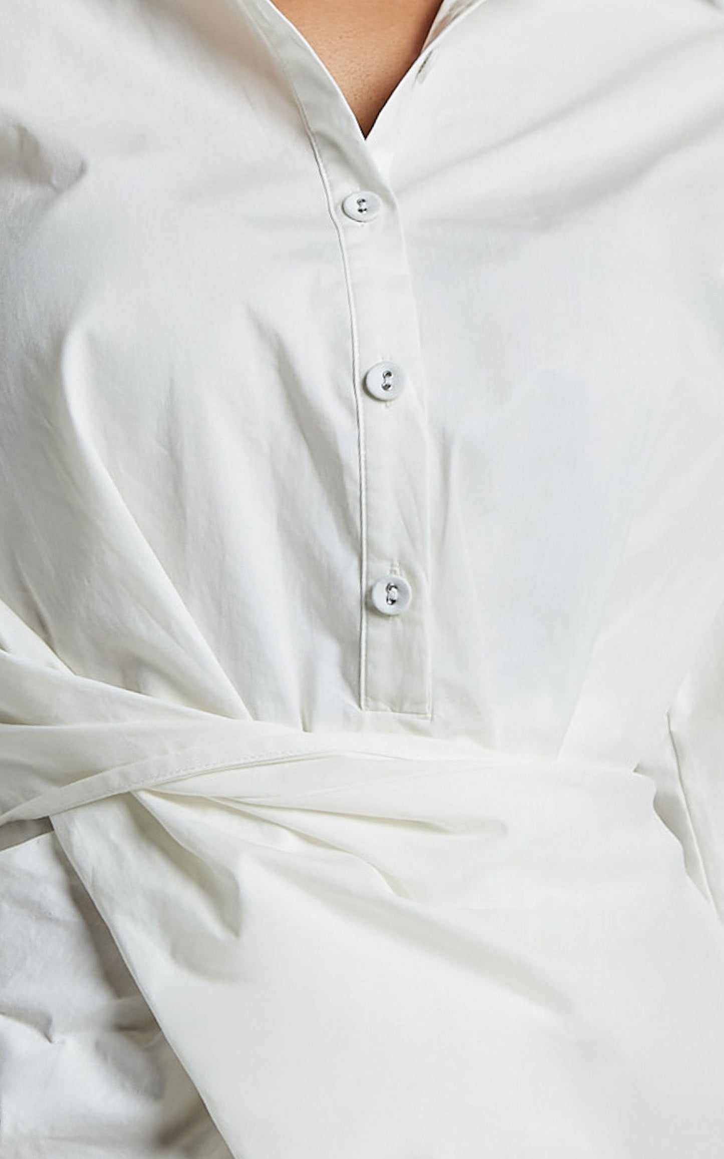 Tonja Mini Dress - Long Sleeve Wrap Shirt Dress in Ivory