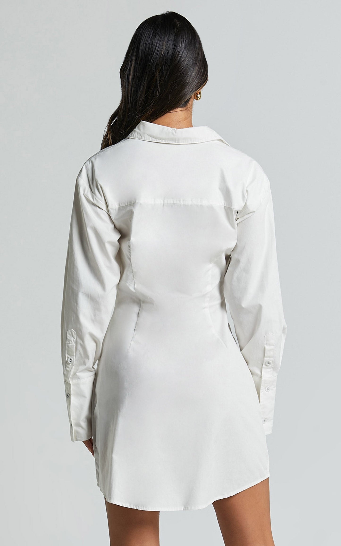 Tonja Mini Dress - Long Sleeve Wrap Shirt Dress in Ivory