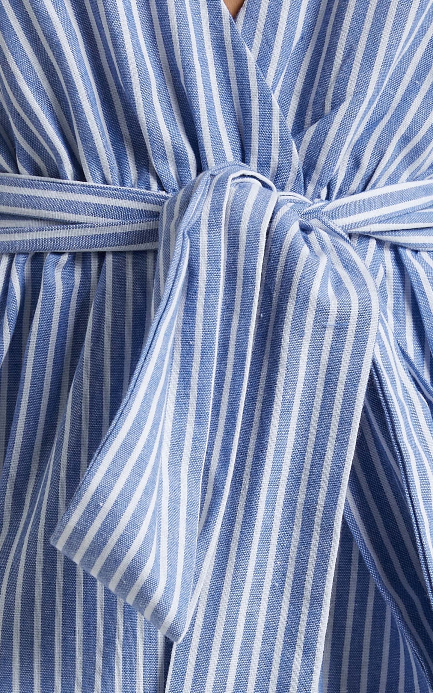 Top It Off Pluge Tie Front Playsuit in Blue Stripe
