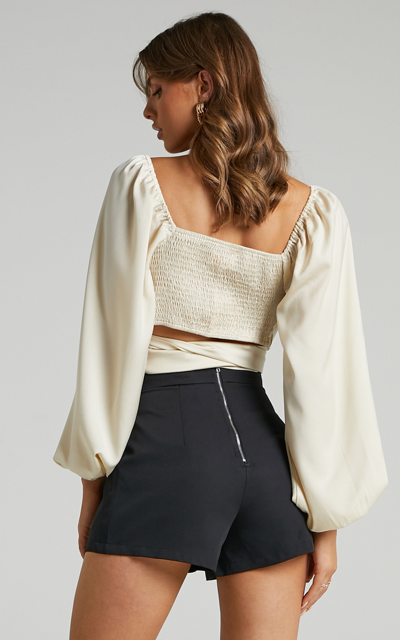 Toree Top - Long Sleeve Wrap Top in Cream