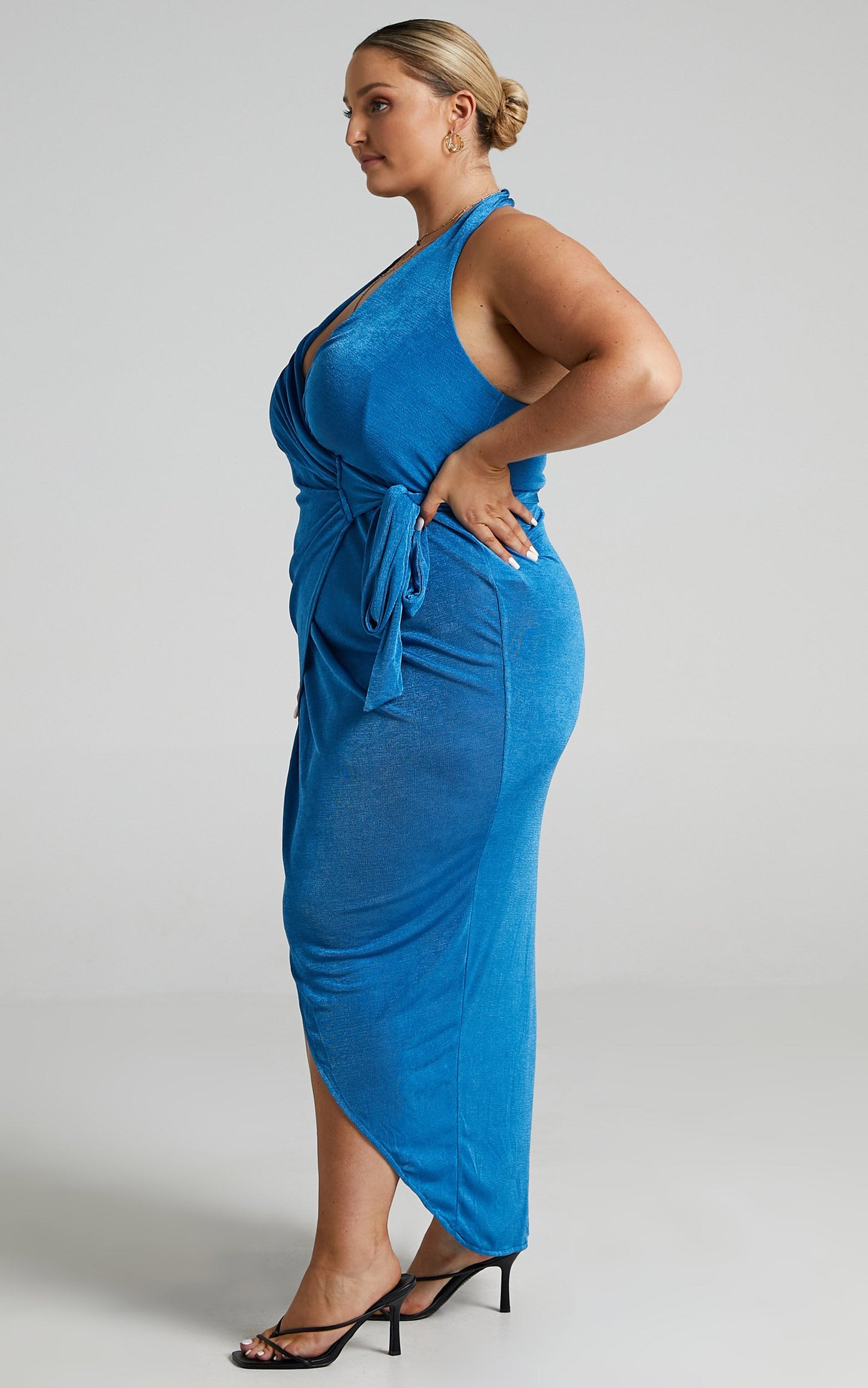 Tracee Maxi Dress - Halterneck Wrap Dress in Blue