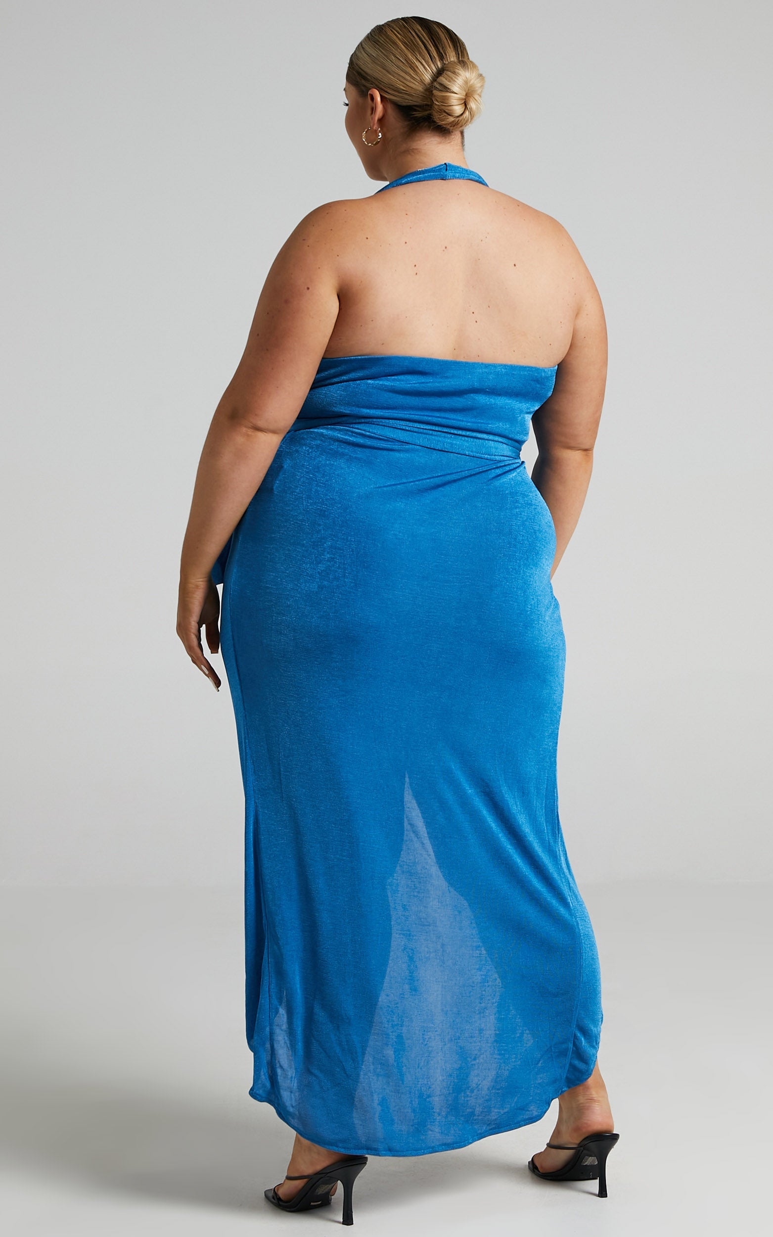 Tracee Maxi Dress - Halterneck Wrap Dress in Blue