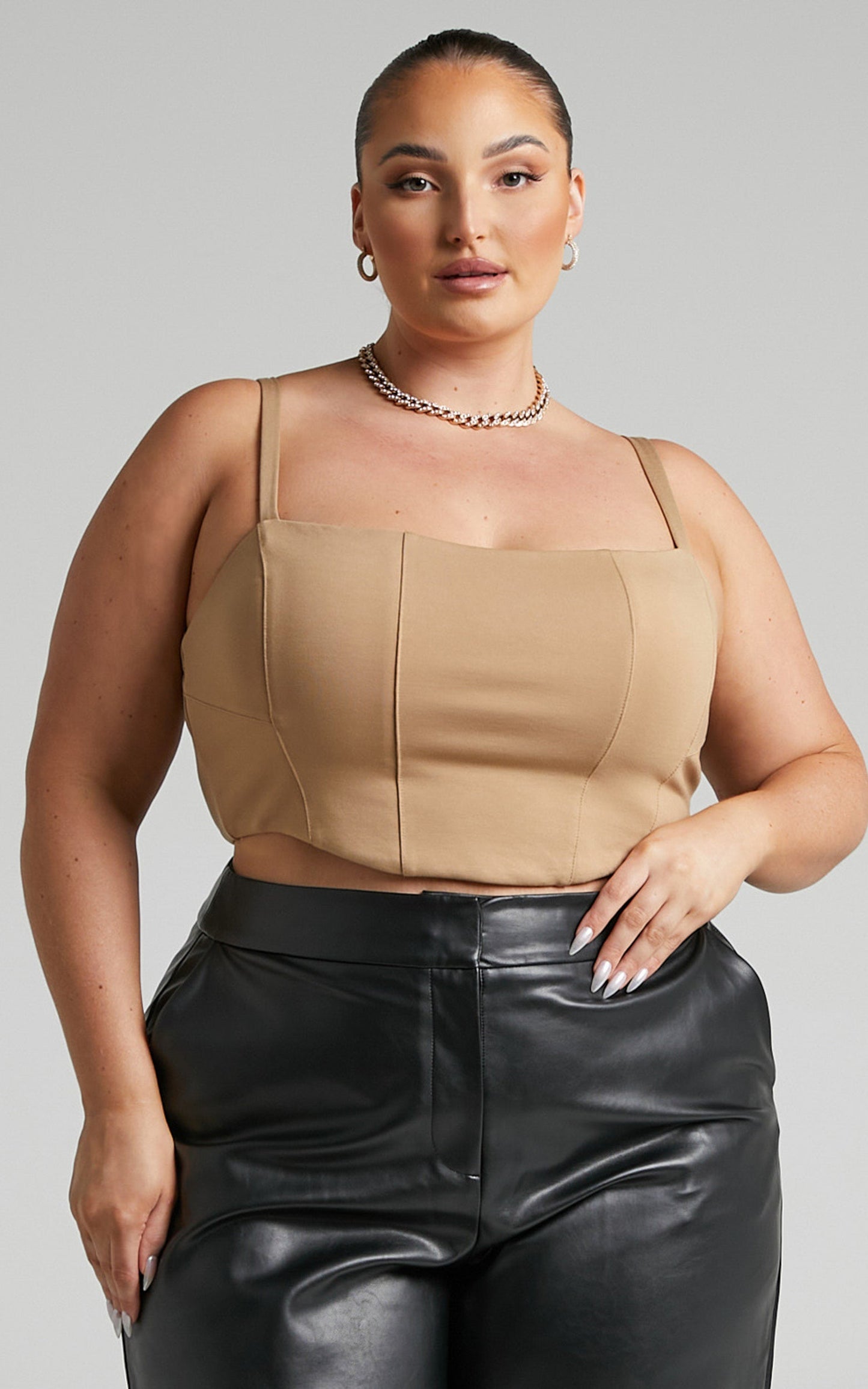 Travis Cami - Panelled Crop Cami in Stone