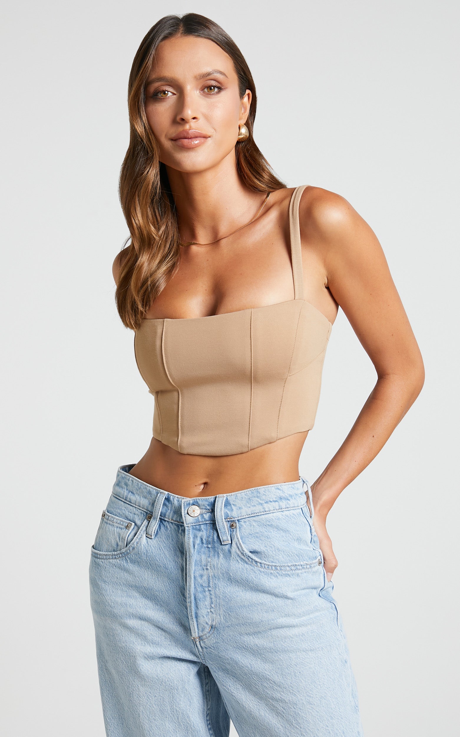 Travis Cami - Panelled Crop Cami in Stone