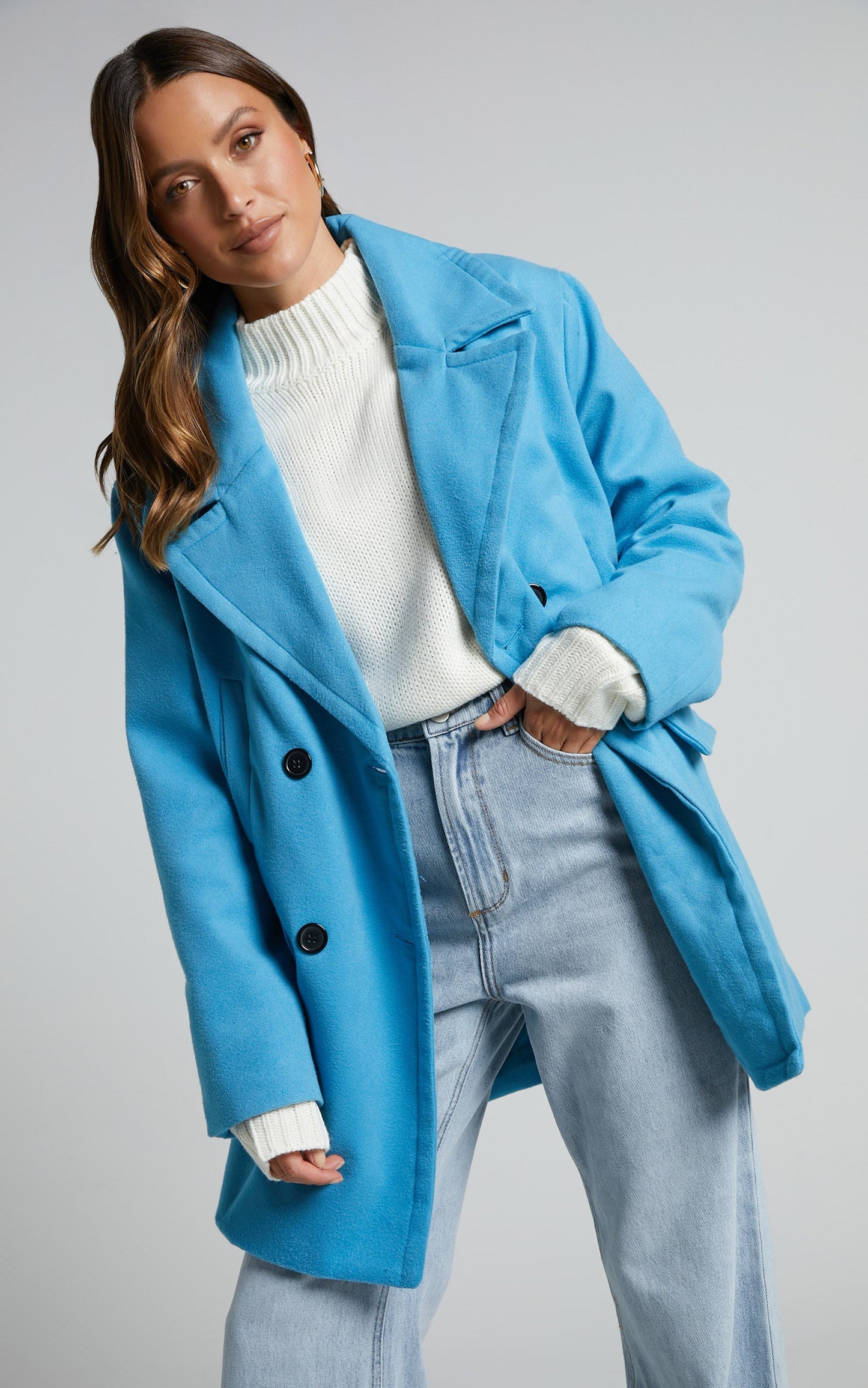 Trianka Coat - Oversized Double Breasted Coat in Blue