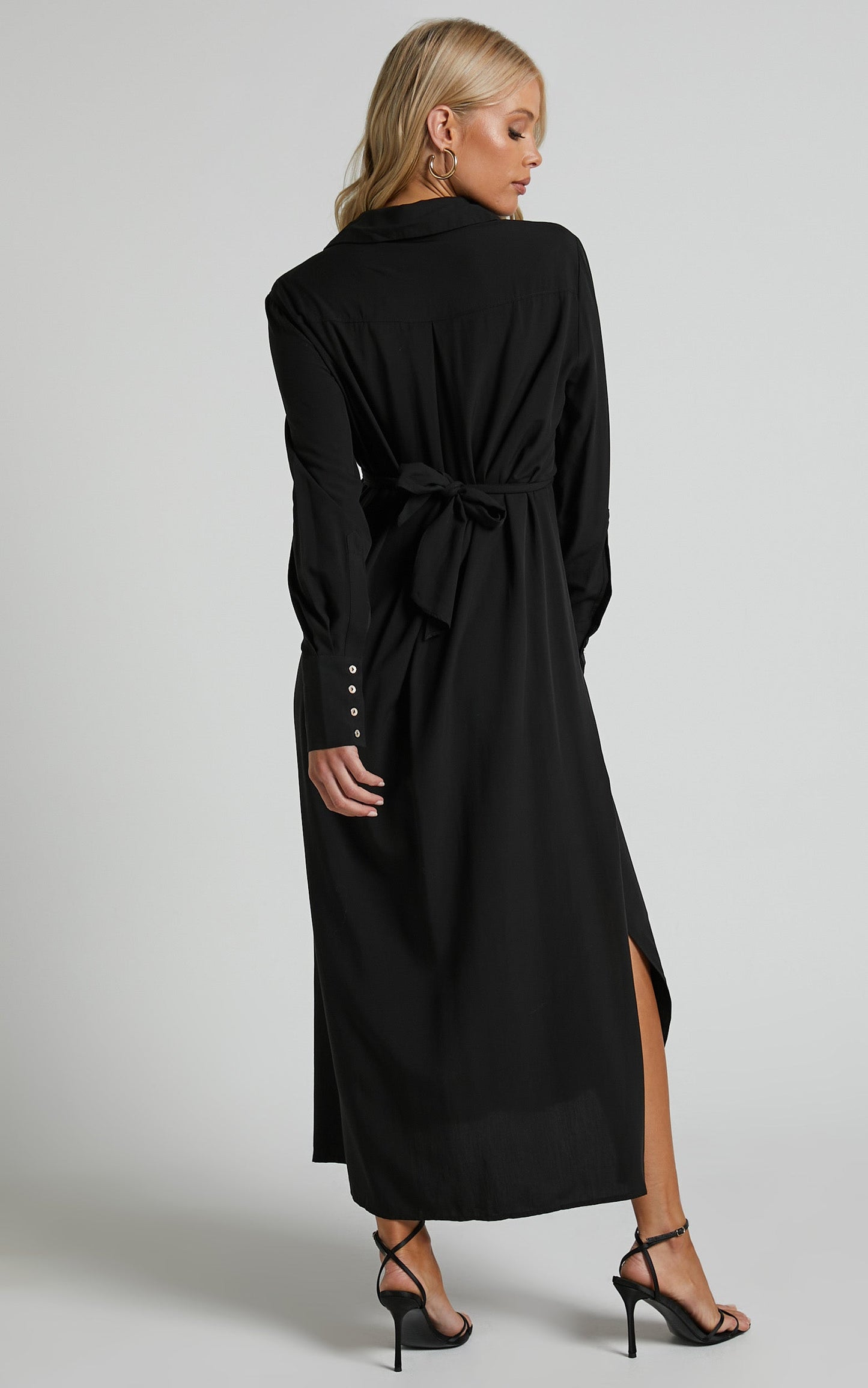 Trinidad Midi Dress - Twist Front Button Through Dress in Black