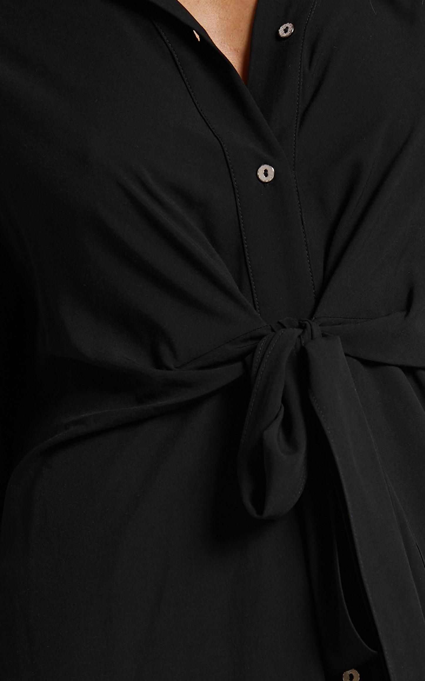 Trinidad Midi Dress - Twist Front Button Through Dress in Black