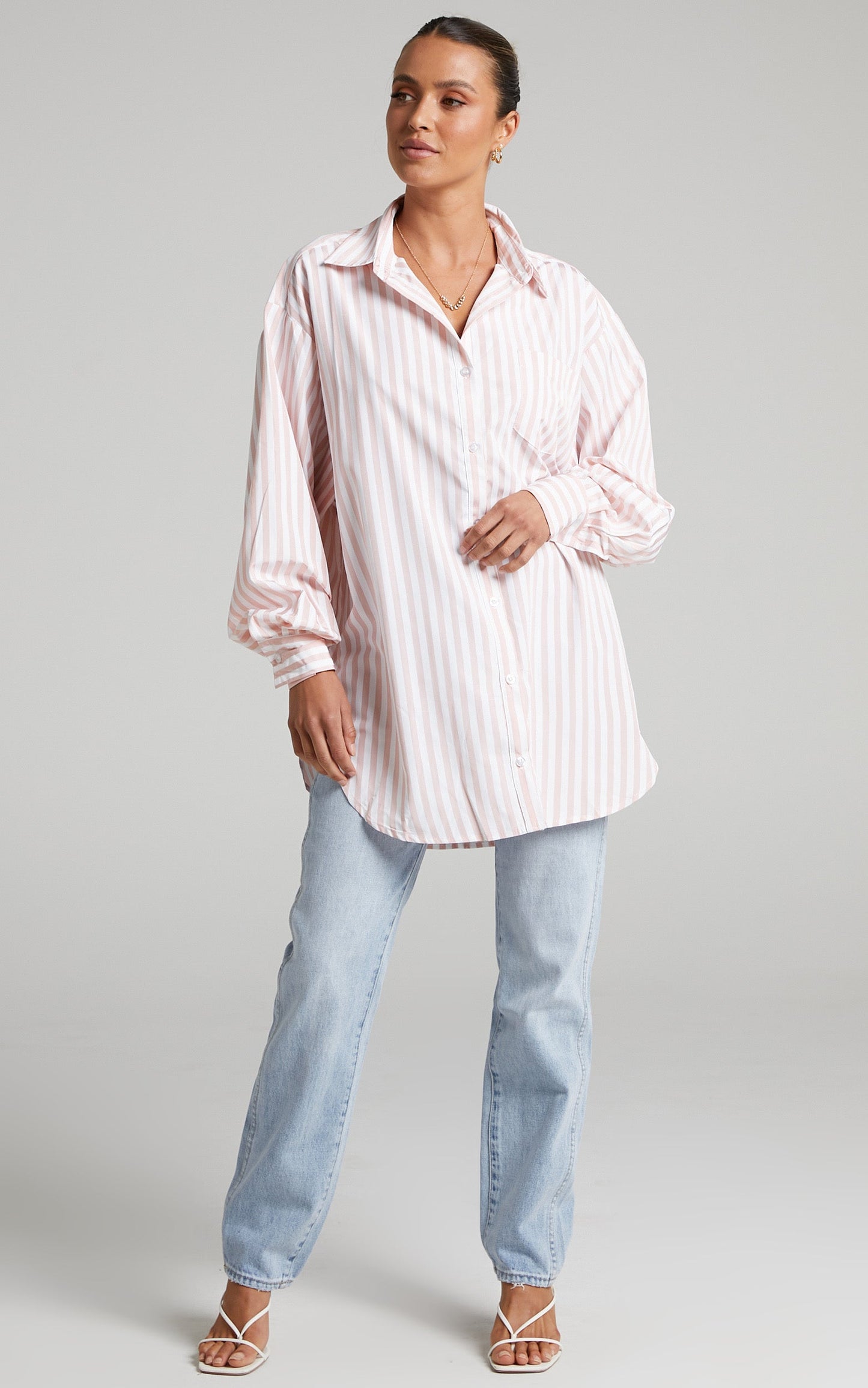 Trinity Oversized Stripe Shirt in Beige