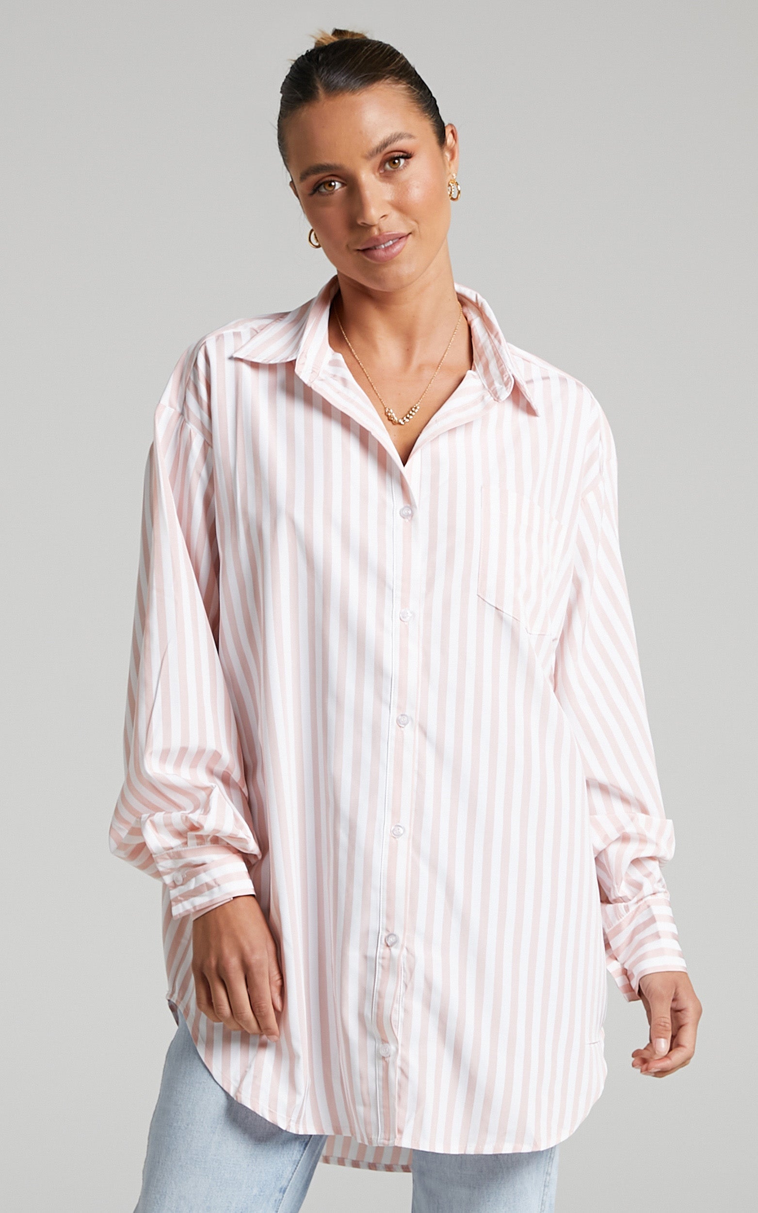 Trinity Oversized Stripe Shirt in Beige