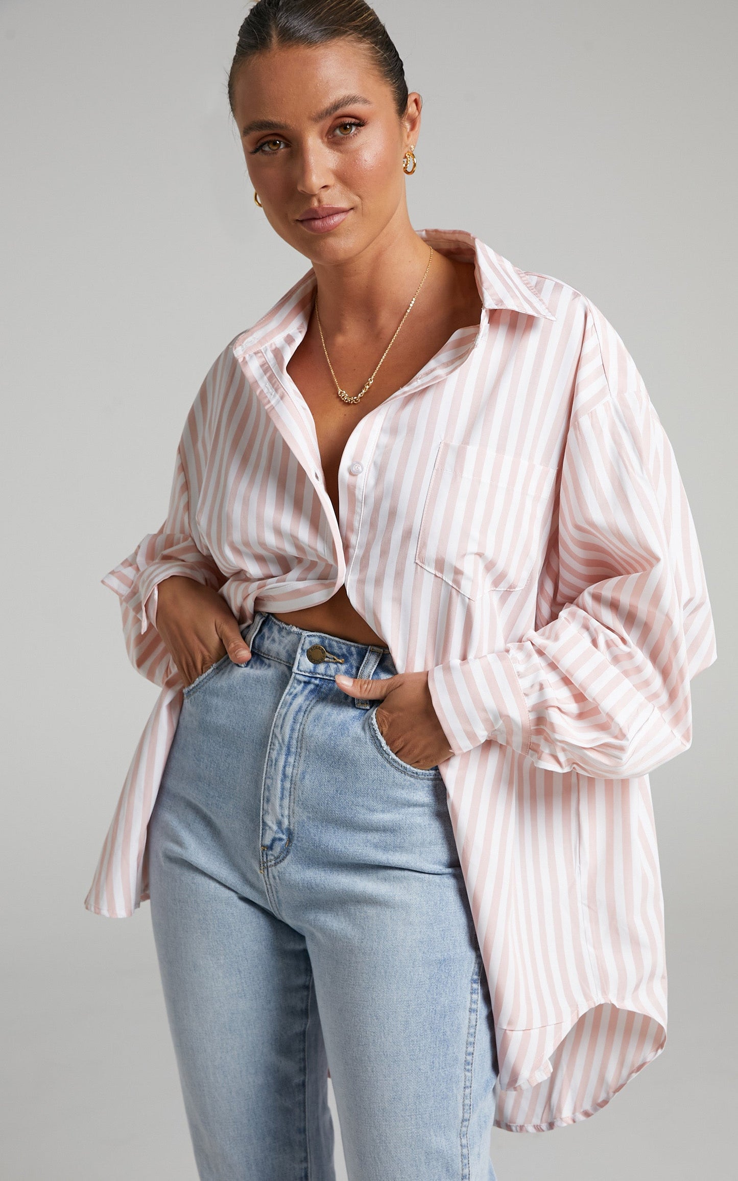 Trinity Oversized Stripe Shirt in Beige