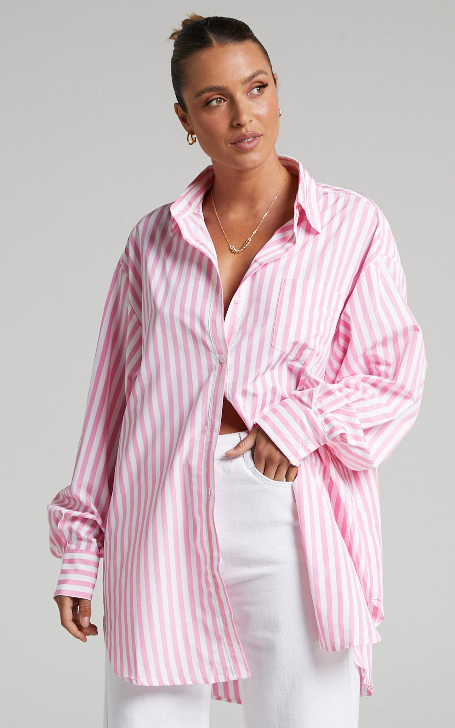 Trinity Oversized Stripe Shirt in Pink