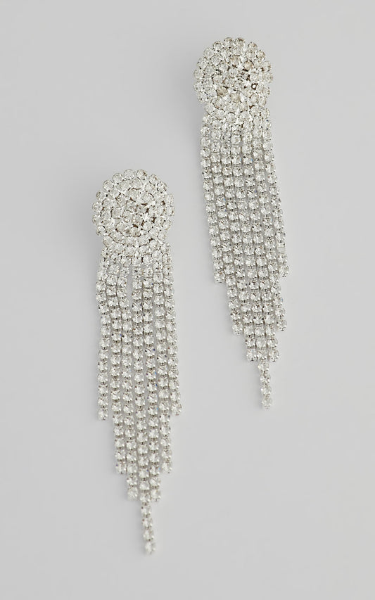 Trinny Drop Earrings in Silver Diamante