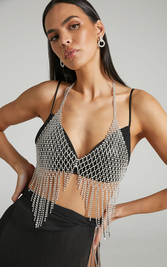 Trishella Diamante Bralette in Silver Diamante