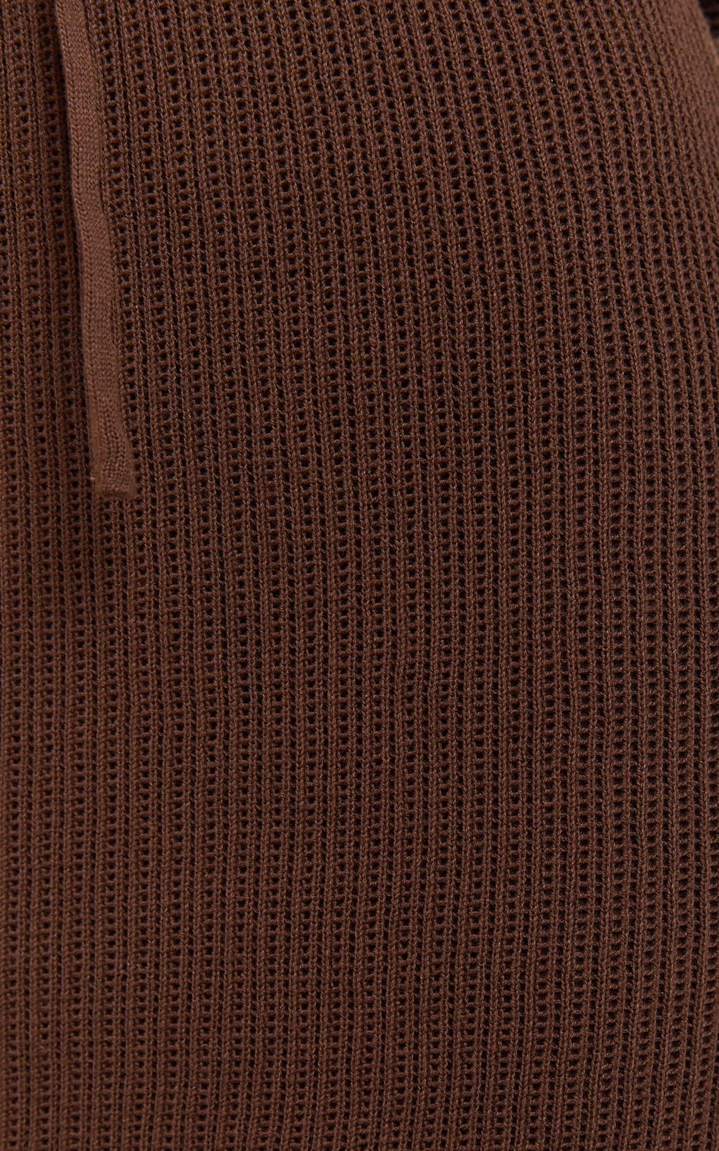 Tristan Mini Skirt - Crochet Knit Drawstring Skirt in Chocolate