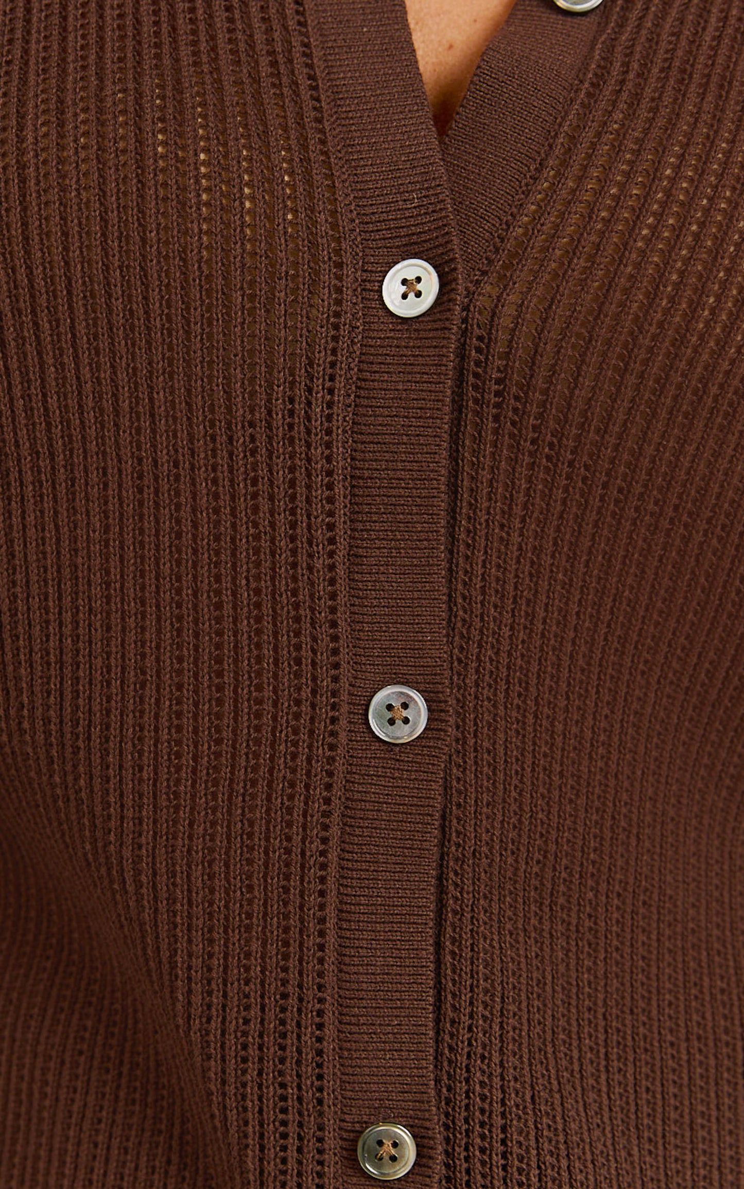Tristan Top - Crochet Knit Button Through Collared Shirt in Chocolate