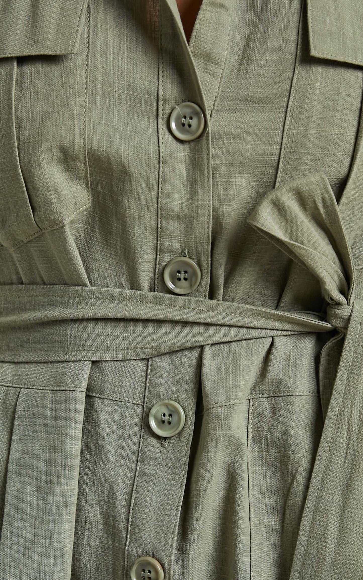 Tristan Utility Linen Blend Jumpsuit in Khaki