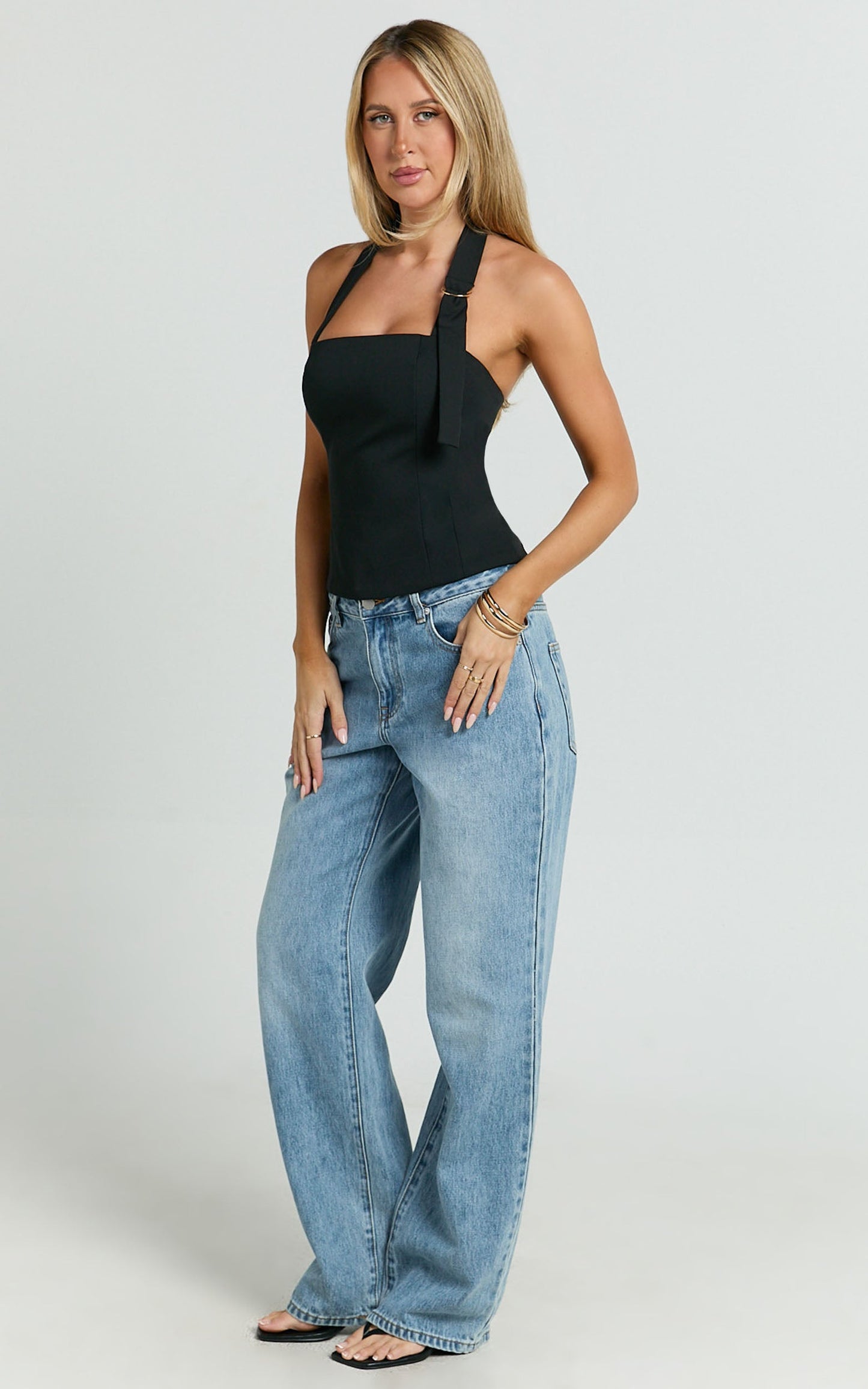 Tyler Top - Adjustable Halter Fitted Top in Black