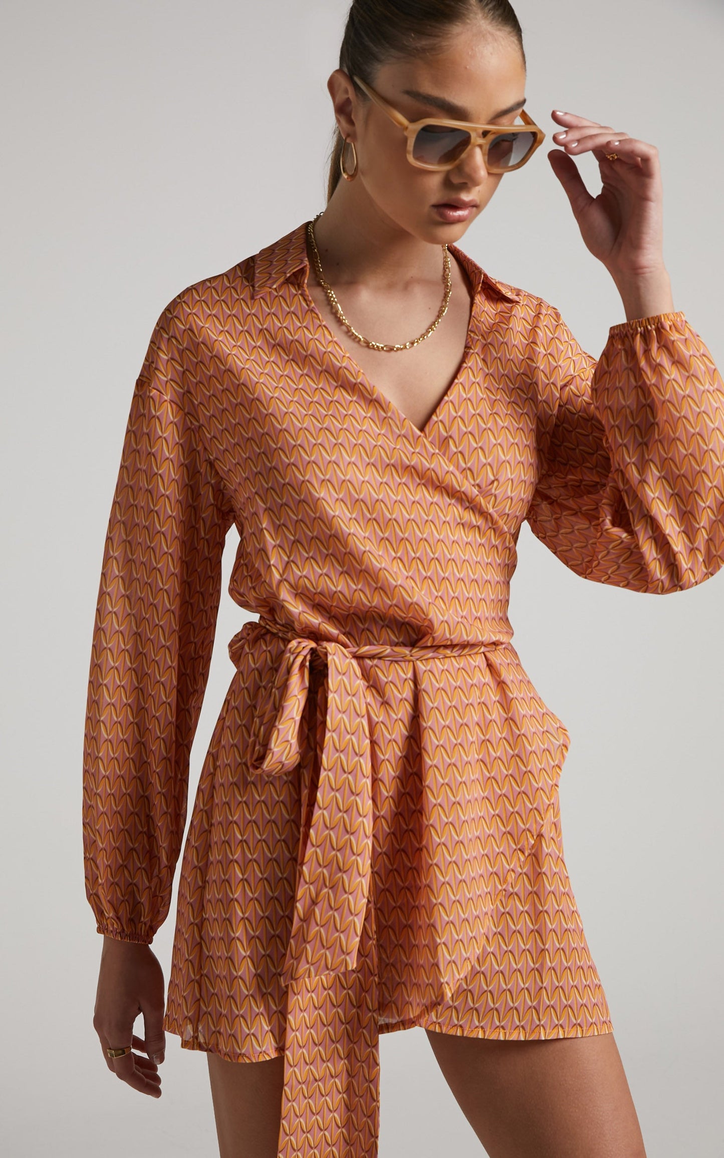 Tyrena Mini Dress - Collared Wrap Dress in Santa Cruz