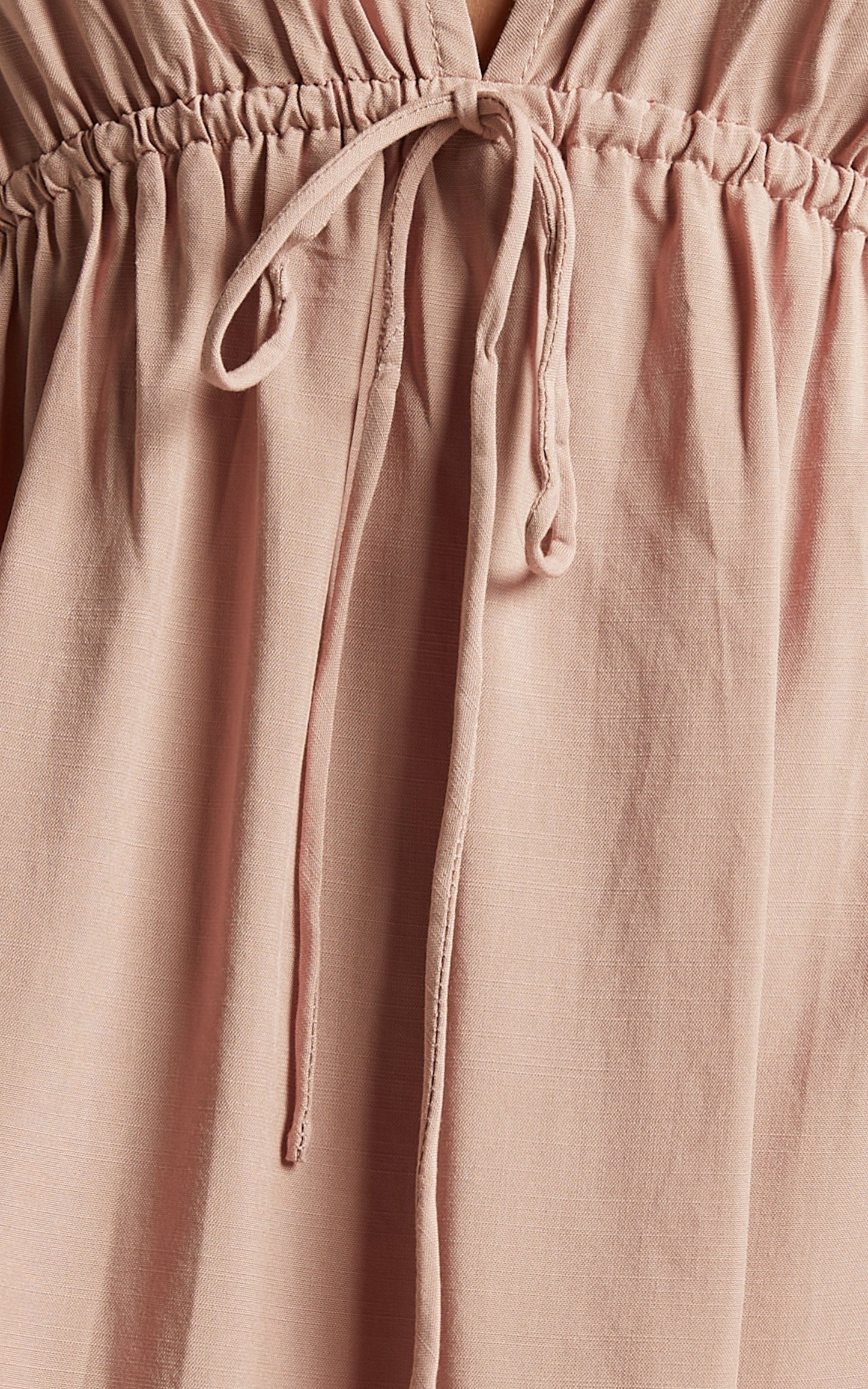 Tyrica Mini Dress - V Neck Tie Waist Long Sleeve Dress in Dusty Pink
