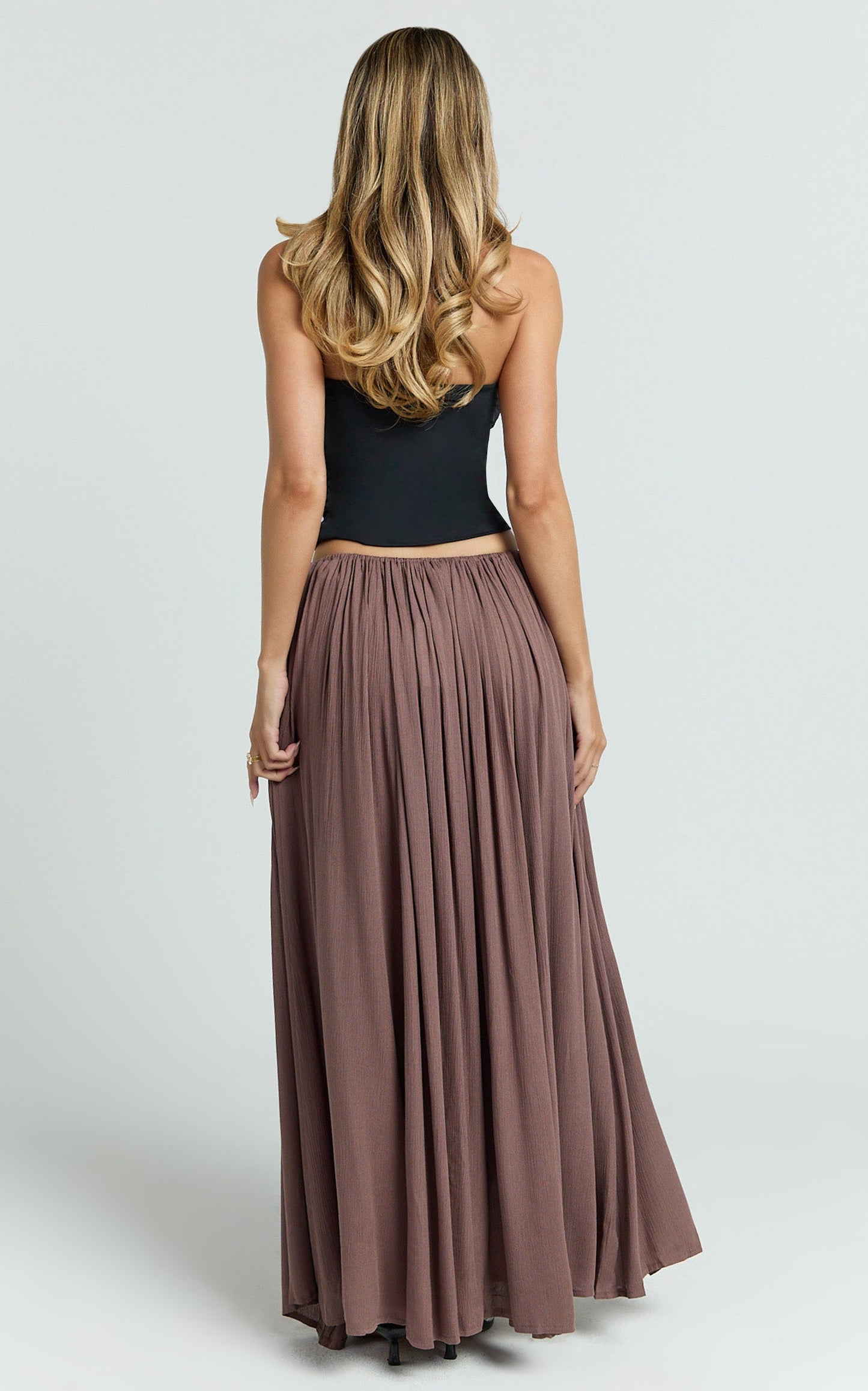 Under The Twilight Maxi Skirt - Thigh Split Skirt in Taupe