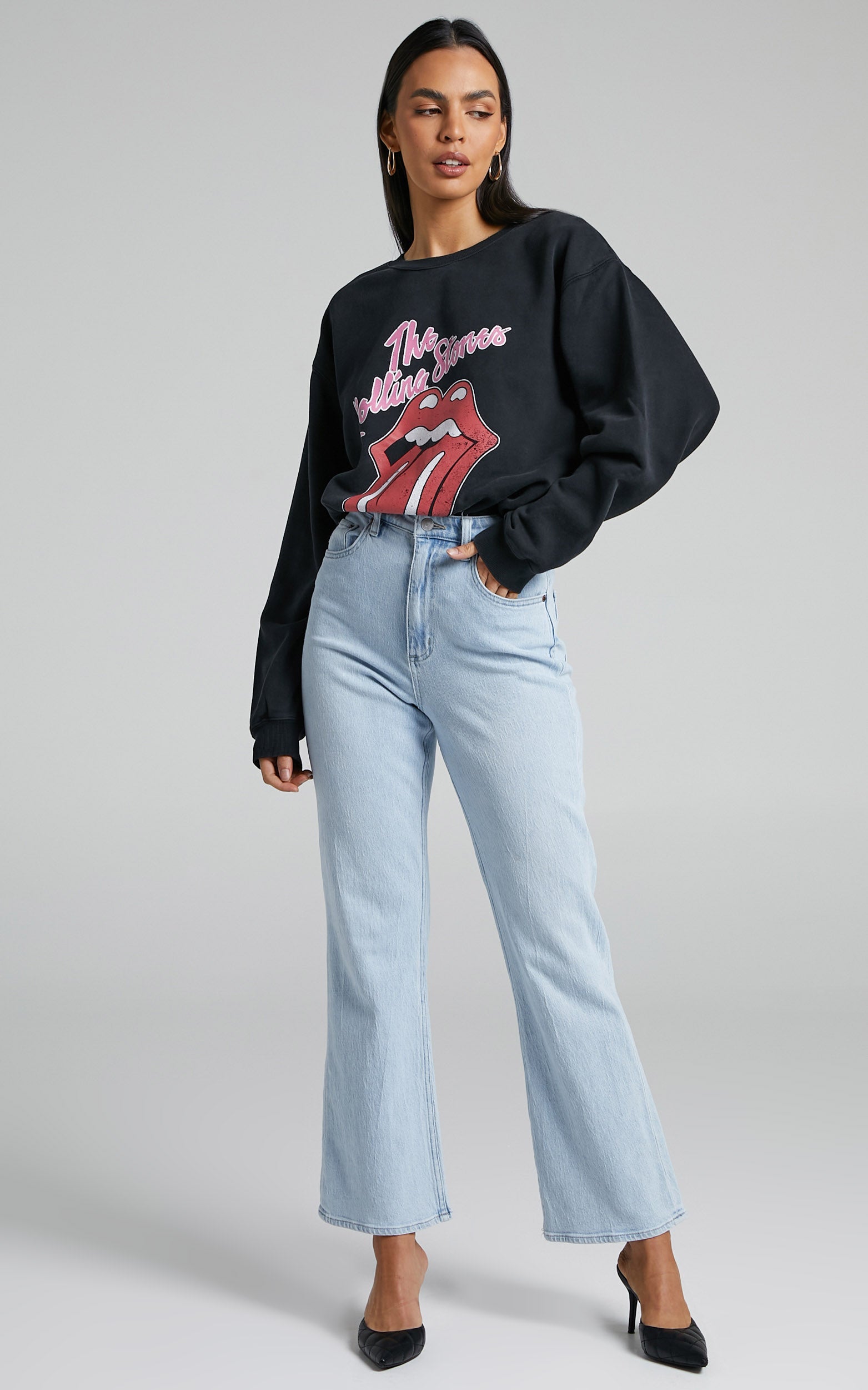 Universal Music - Rolling Stones Crew Neck Sweater in Washed Black