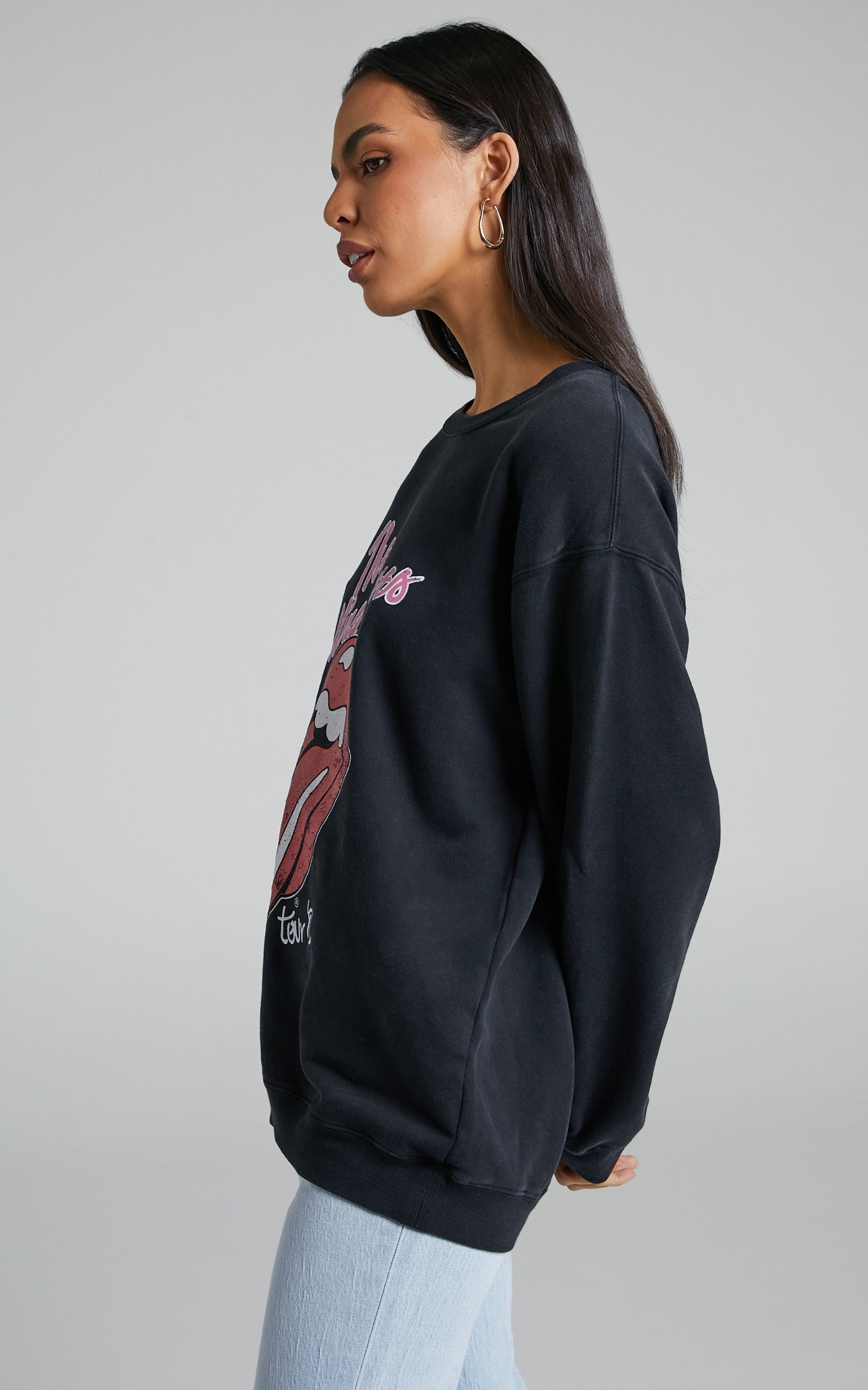 Universal Music - Rolling Stones Crew Neck Sweater in Washed Black
