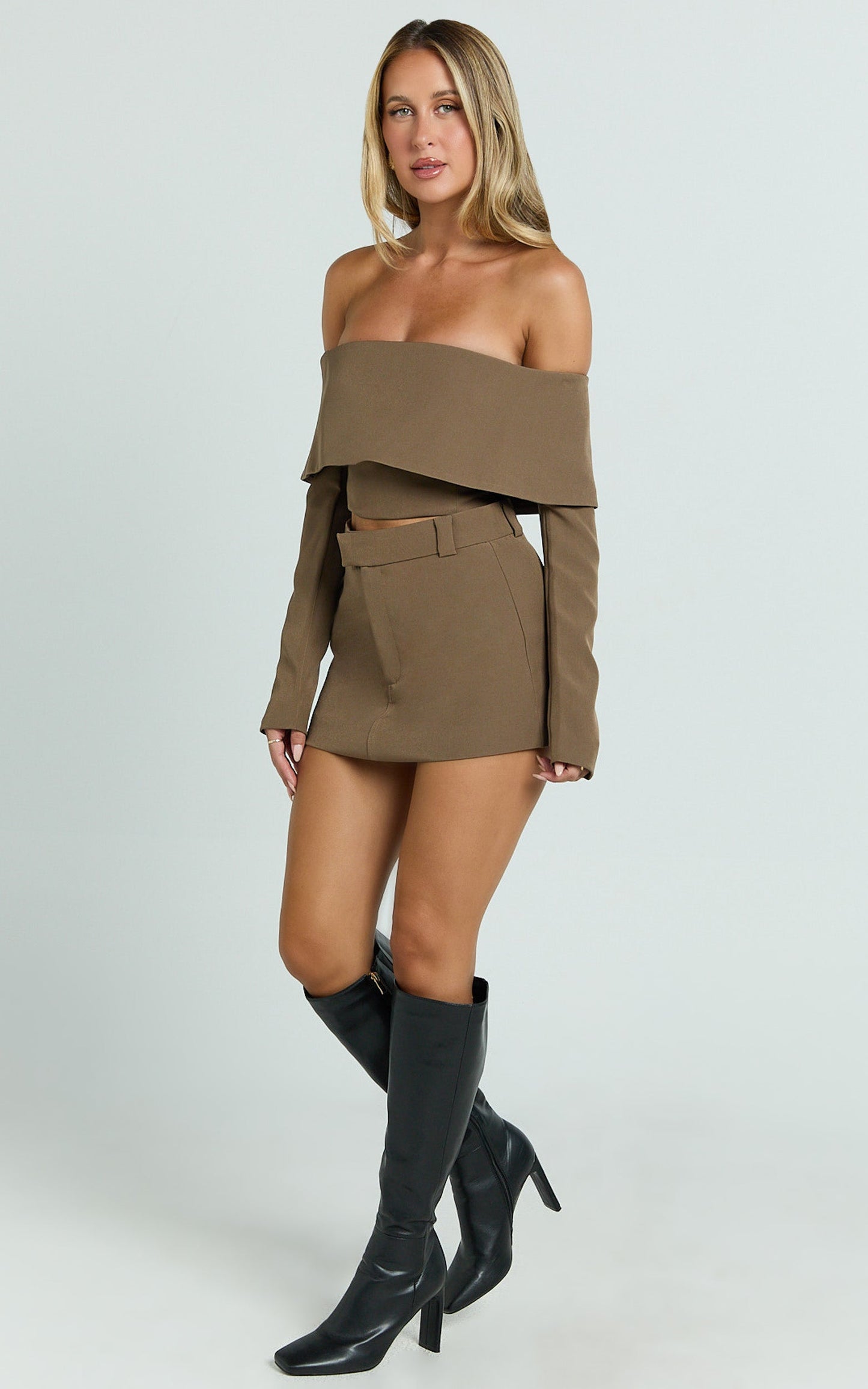 Ursula Mini Skirt - Structured Tailored Skirt in Khaki