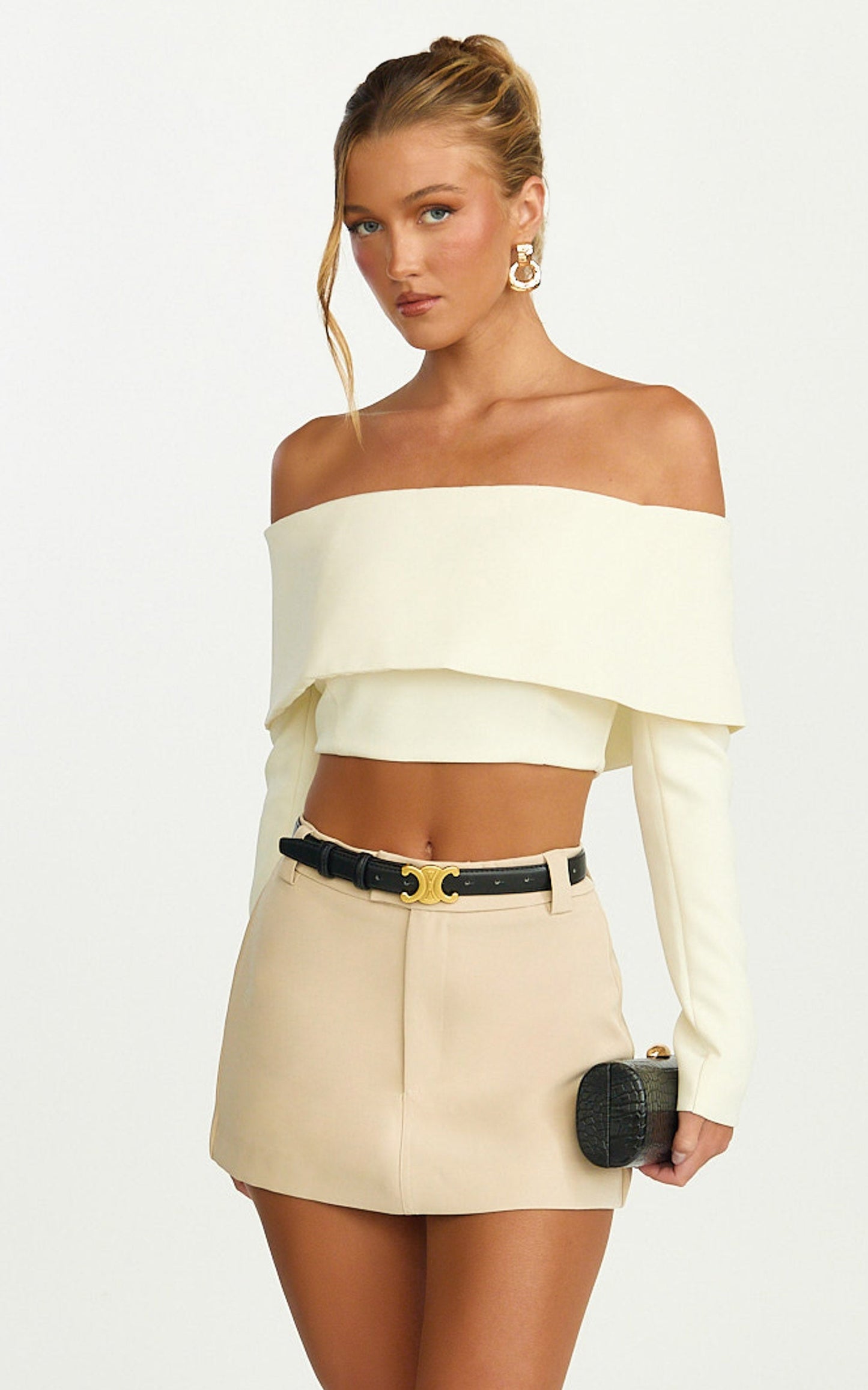 Ursula Mini Skirt - Structured Tailored Skirt in Putty