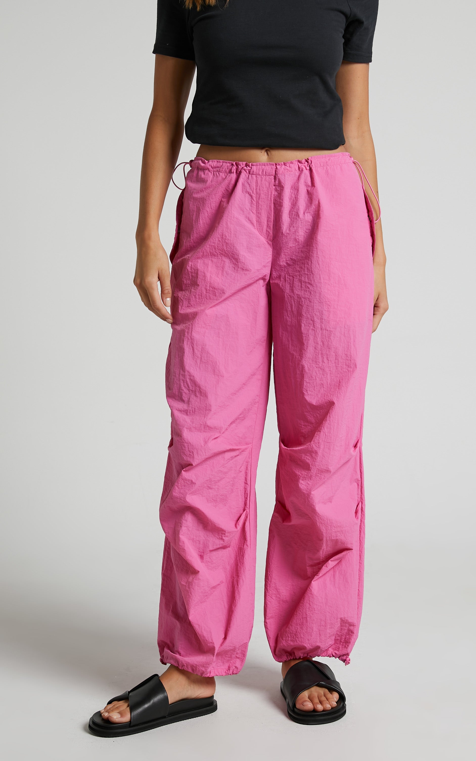 Utility Pants - Low Rise Parachute Pants in Candy Pink