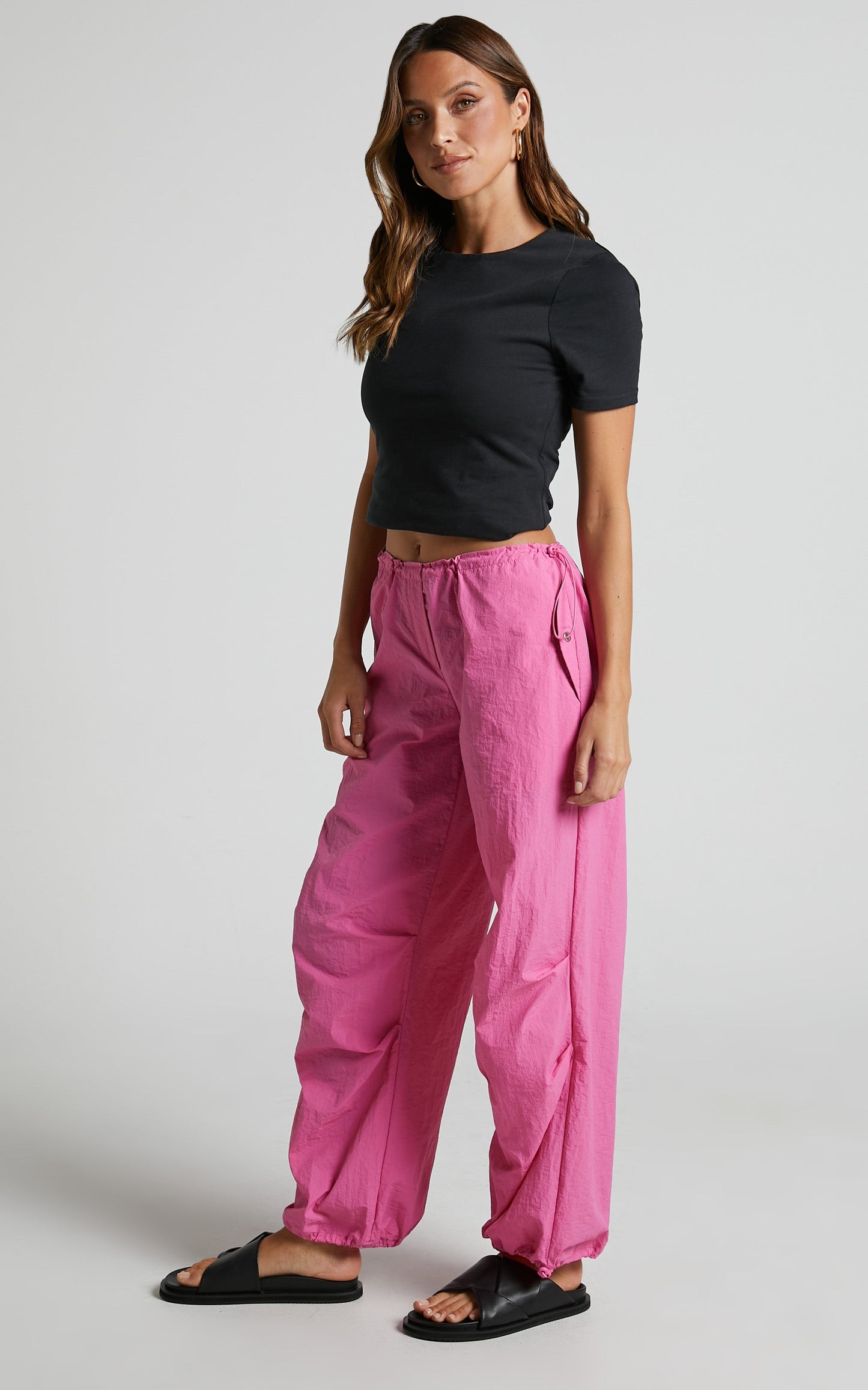 Utility Pants - Low Rise Parachute Pants in Candy Pink