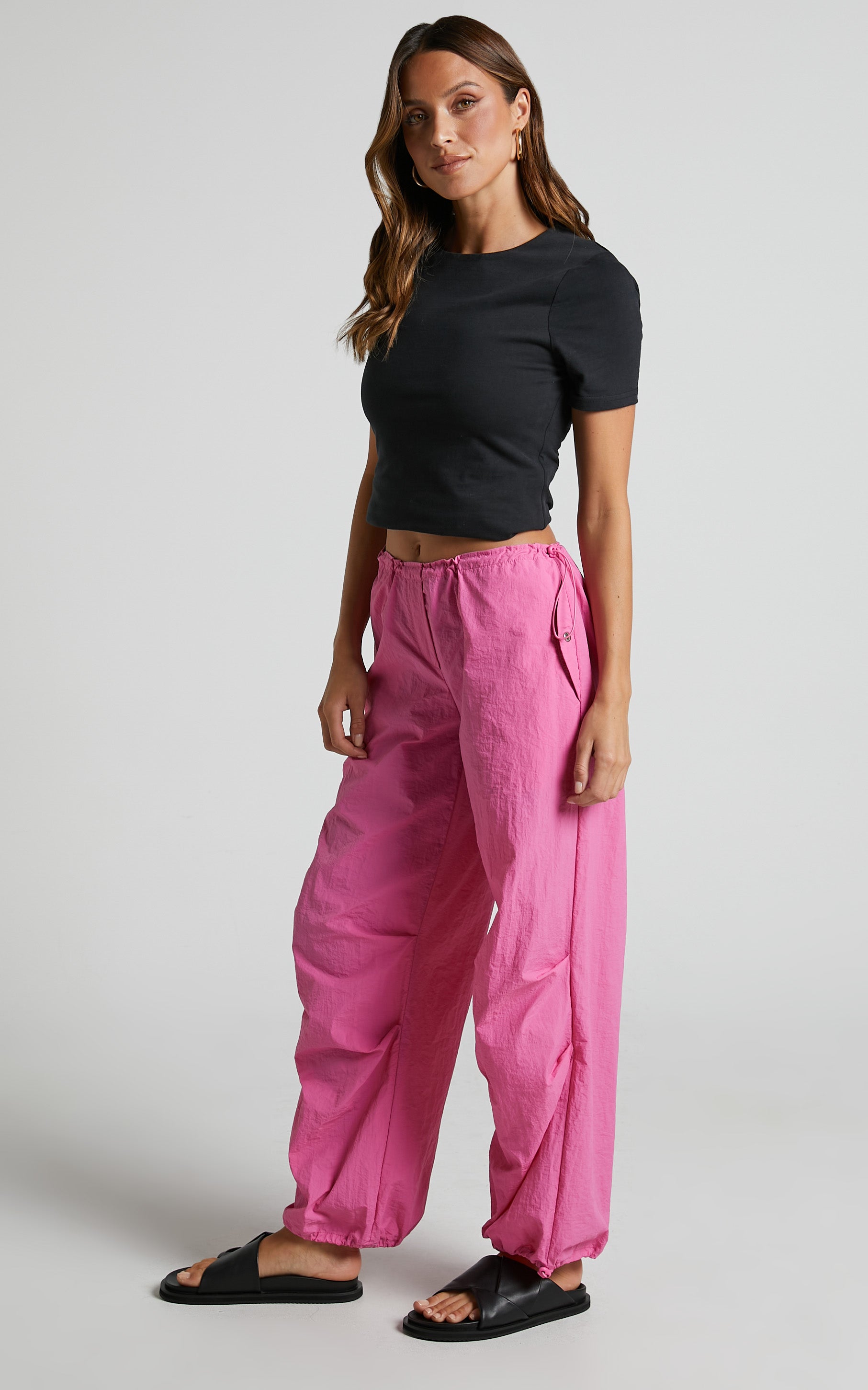 Utility Pants - Low Rise Parachute Pants in Candy Pink
