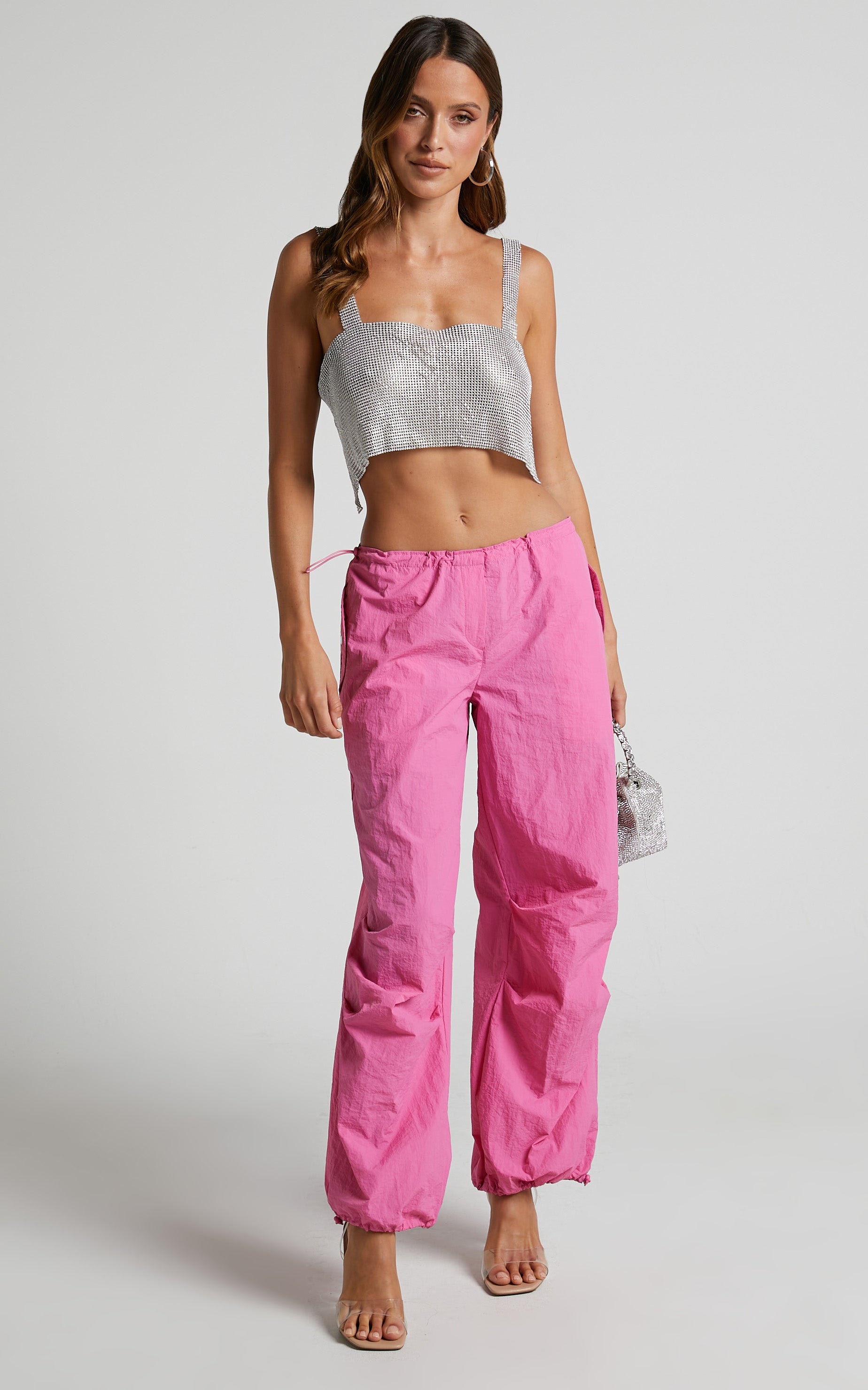 Utility Pants - Low Rise Parachute Pants in Candy Pink