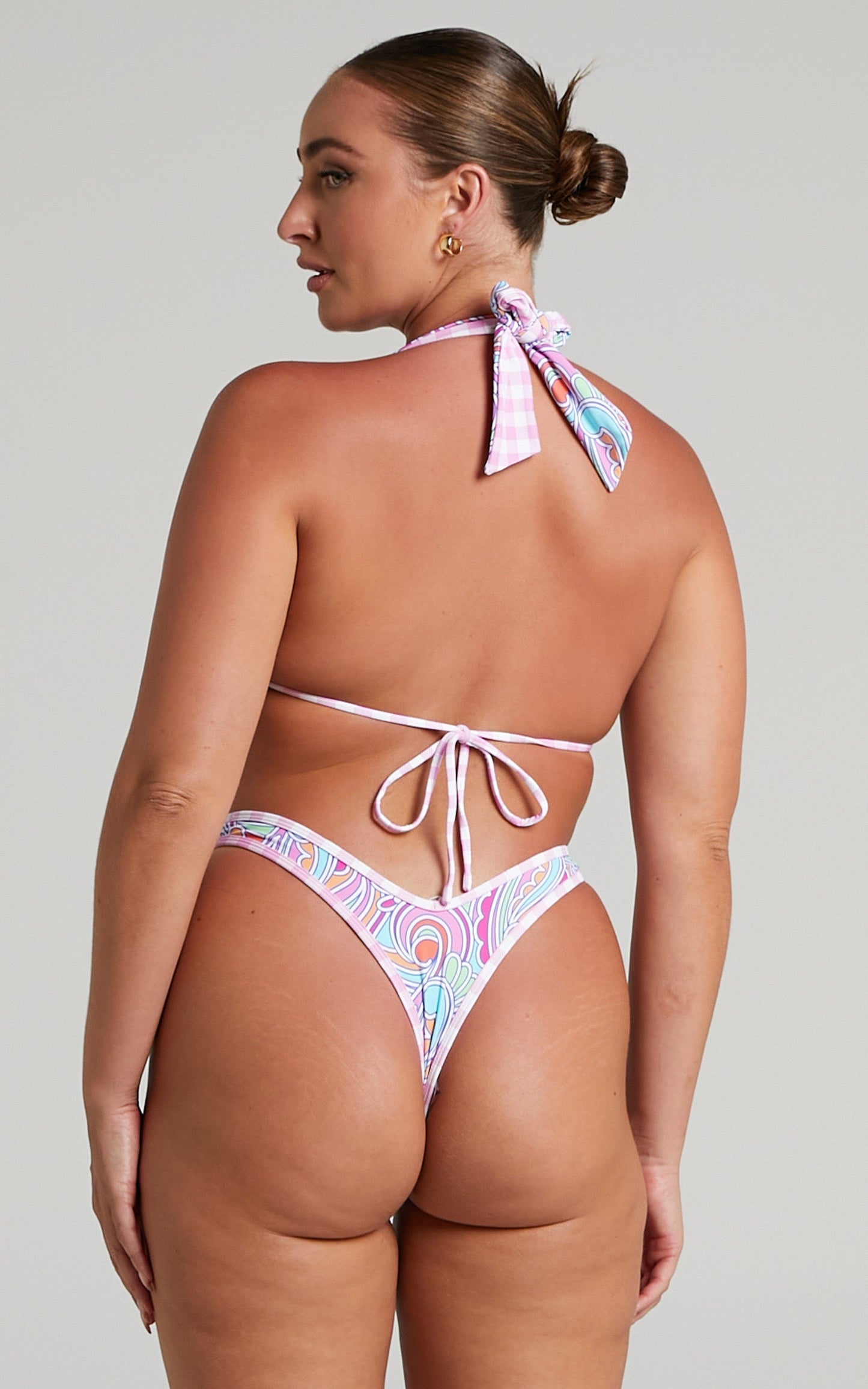 VDM The Label - Kate Reversible Bikini Bottoms in Kaleidoscope Swirl/Bubblegum Gingham