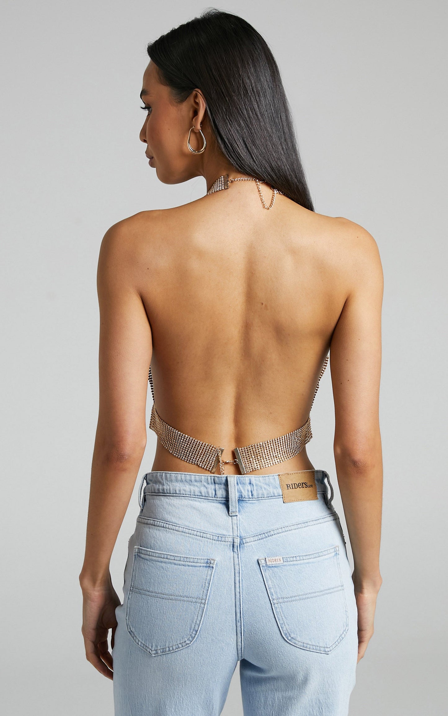 Ventura Top - Mesh Plunge Top in Gold