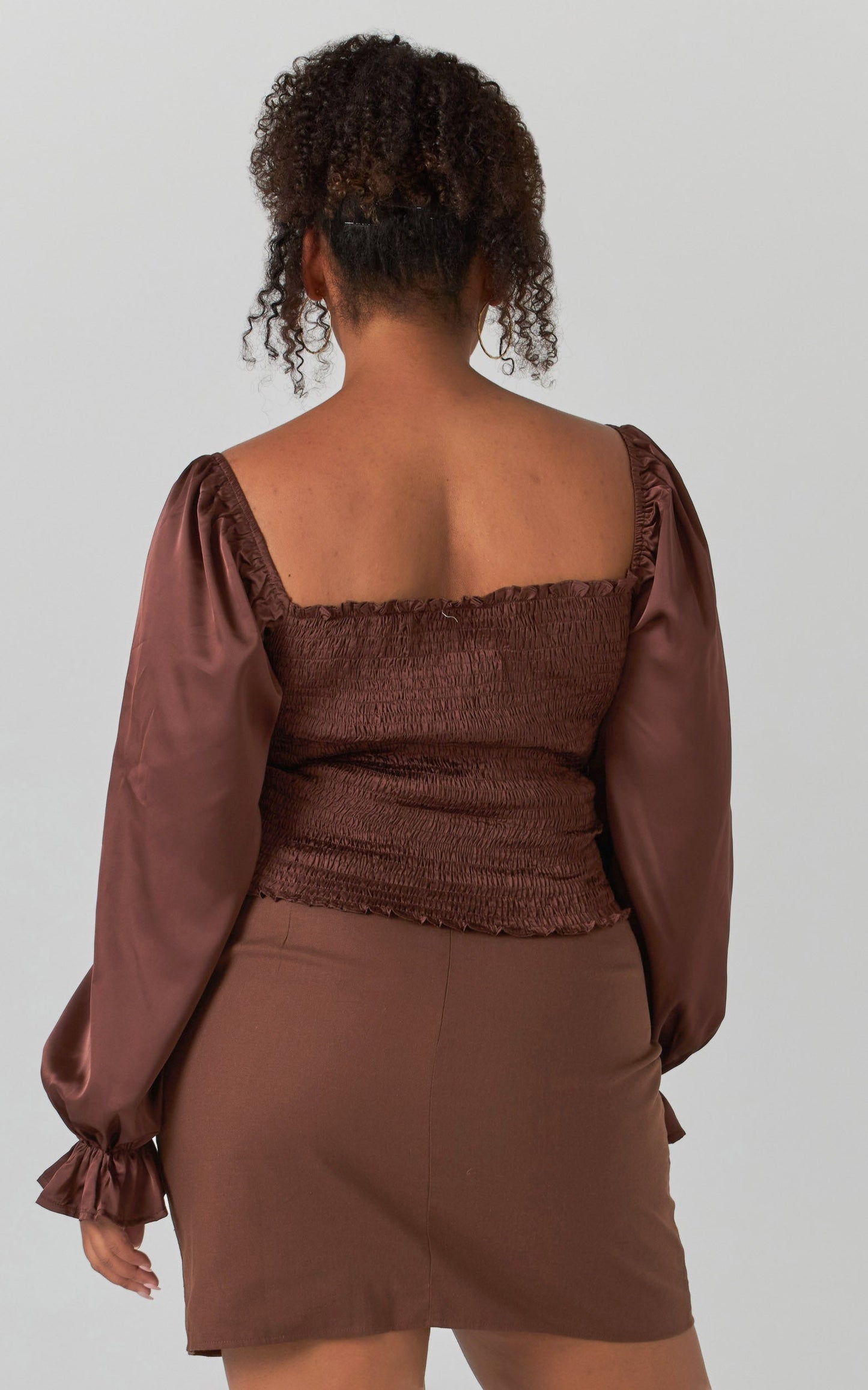Vira Top - Shirred Top in Chocolate Satin