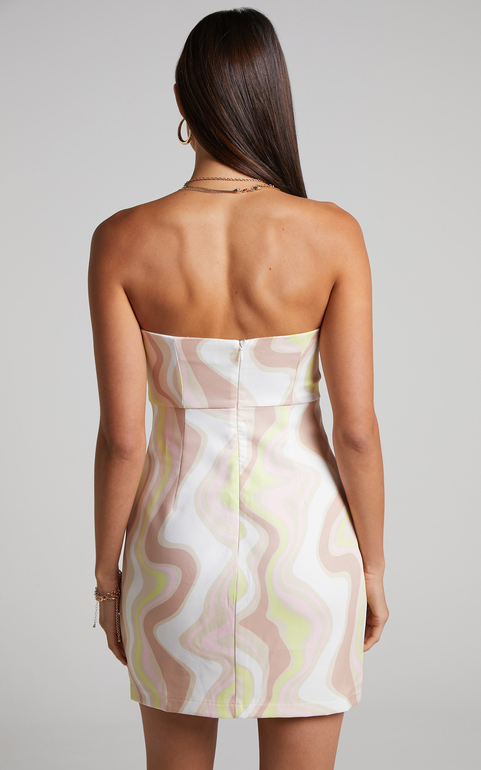 Vaira Mini Dress - Strapless Tube Dress in Green Wave