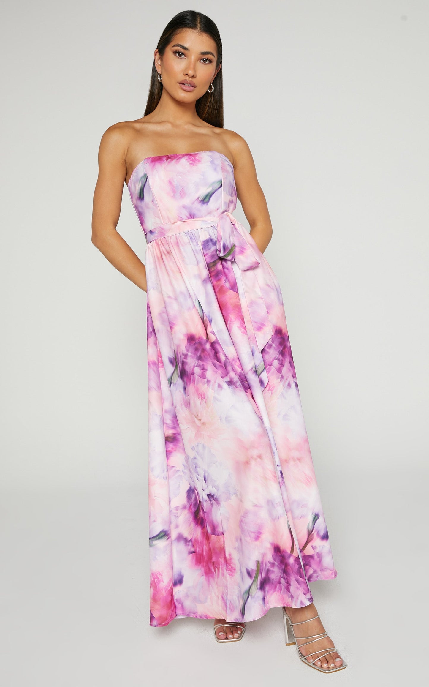 Valena Midi Dress - Strapless Fit and Flare in Monet Floral