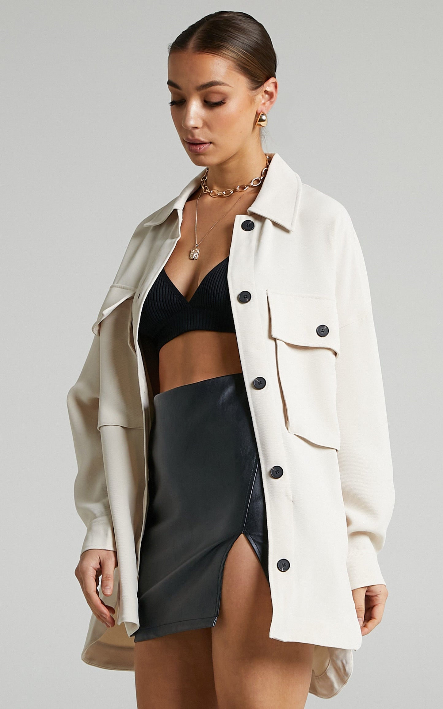 Valenntina Jacket - Oversized Button Up Jacket in Cream