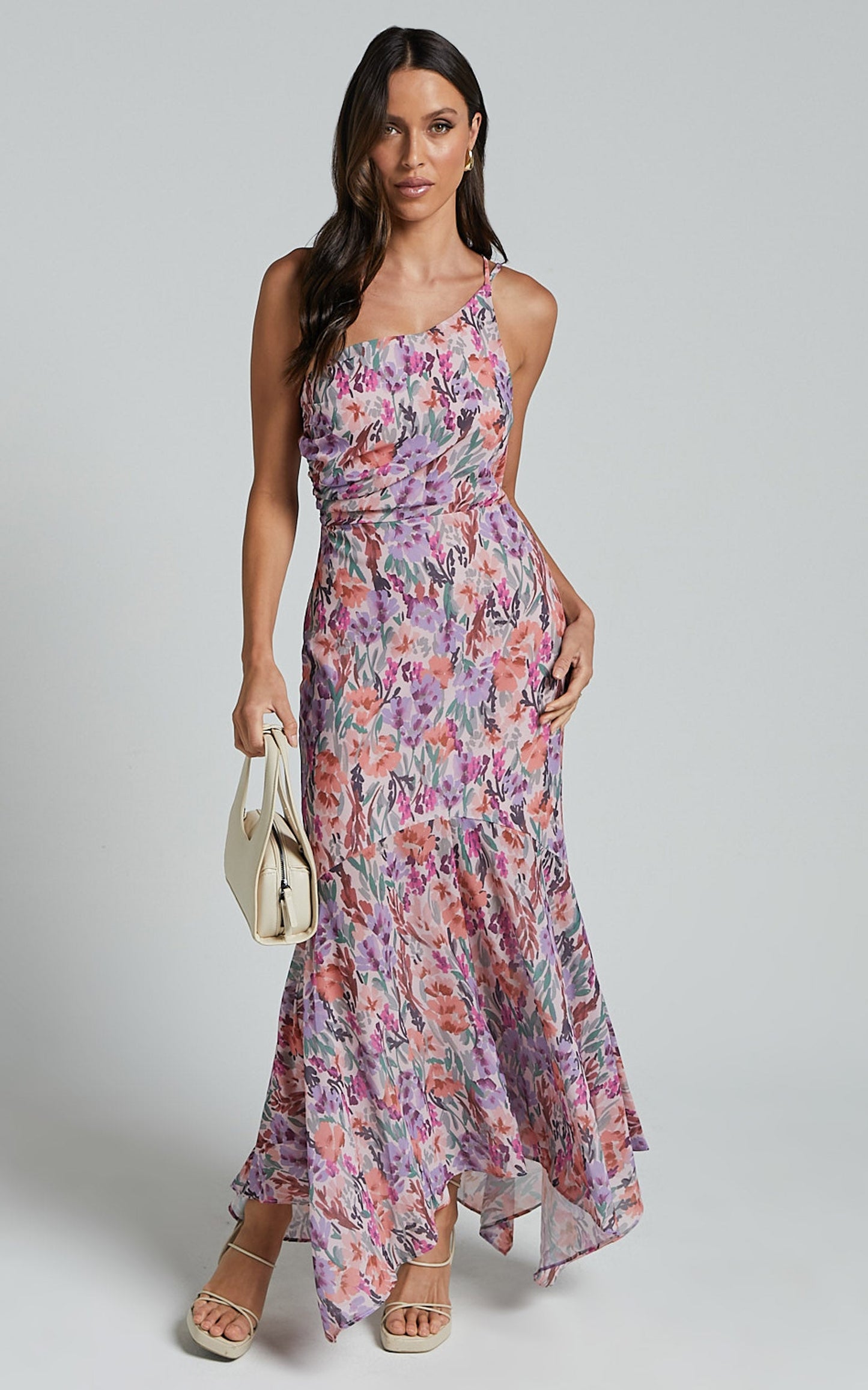 Valentina Midi Dress - One Shoulder Mermaid Dress in Monet Floral