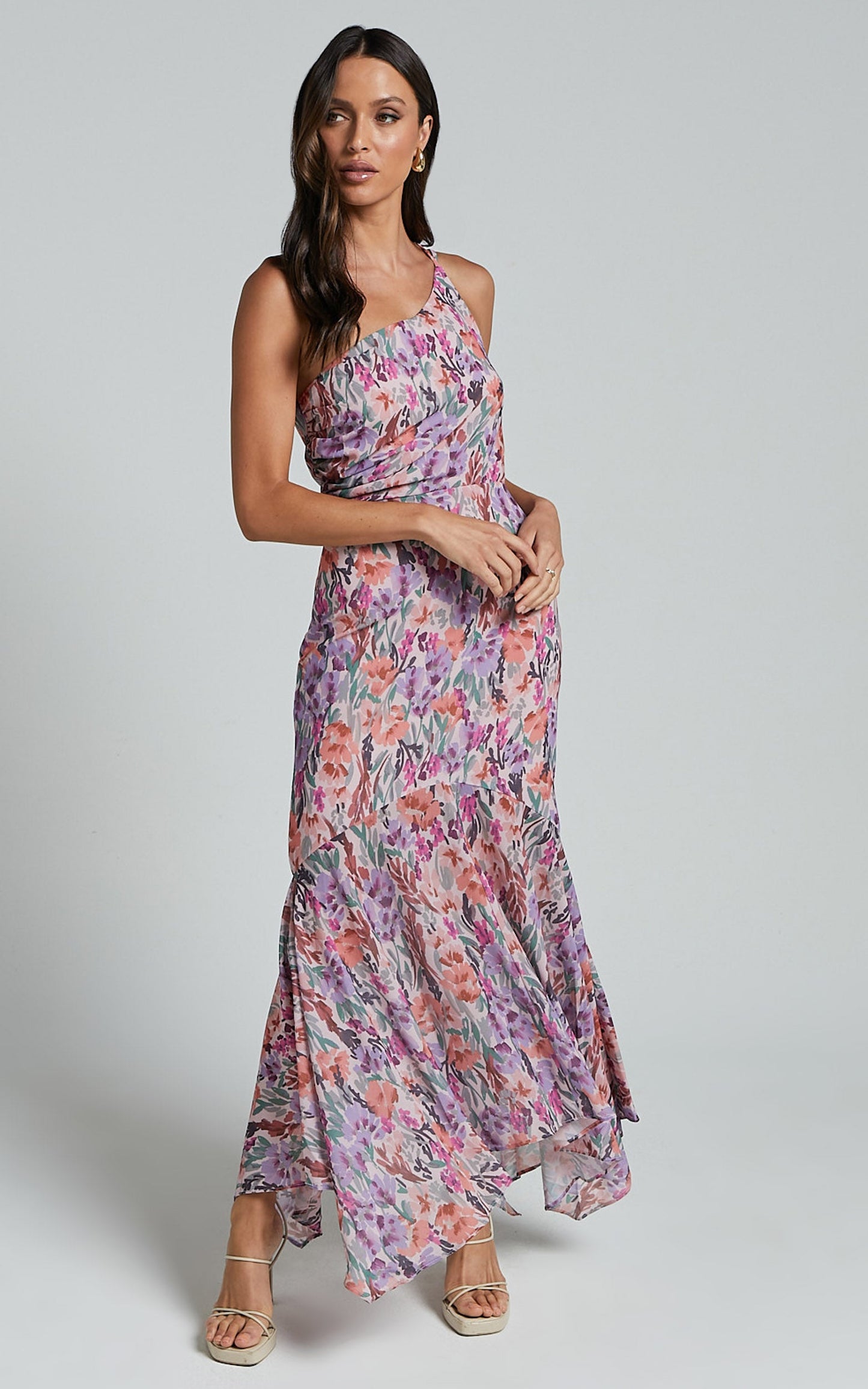 Valentina Midi Dress - One Shoulder Mermaid Dress in Monet Floral