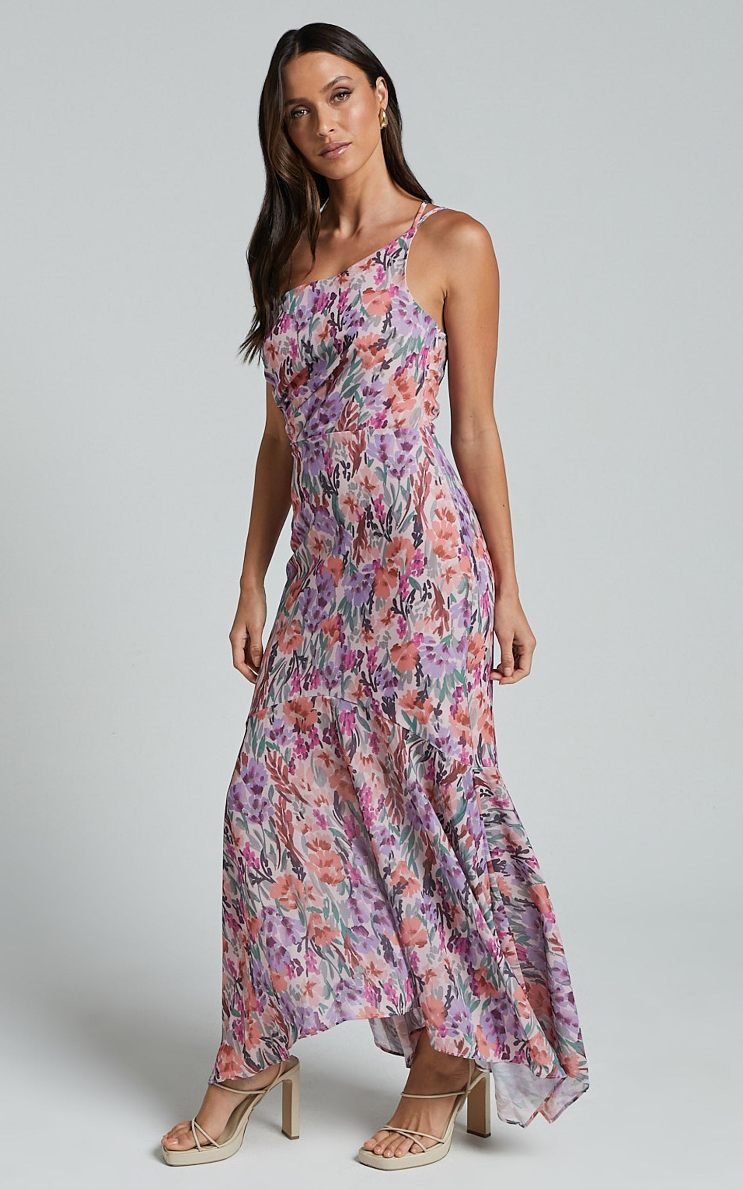Valentina Midi Dress - One Shoulder Mermaid Dress in Monet Floral