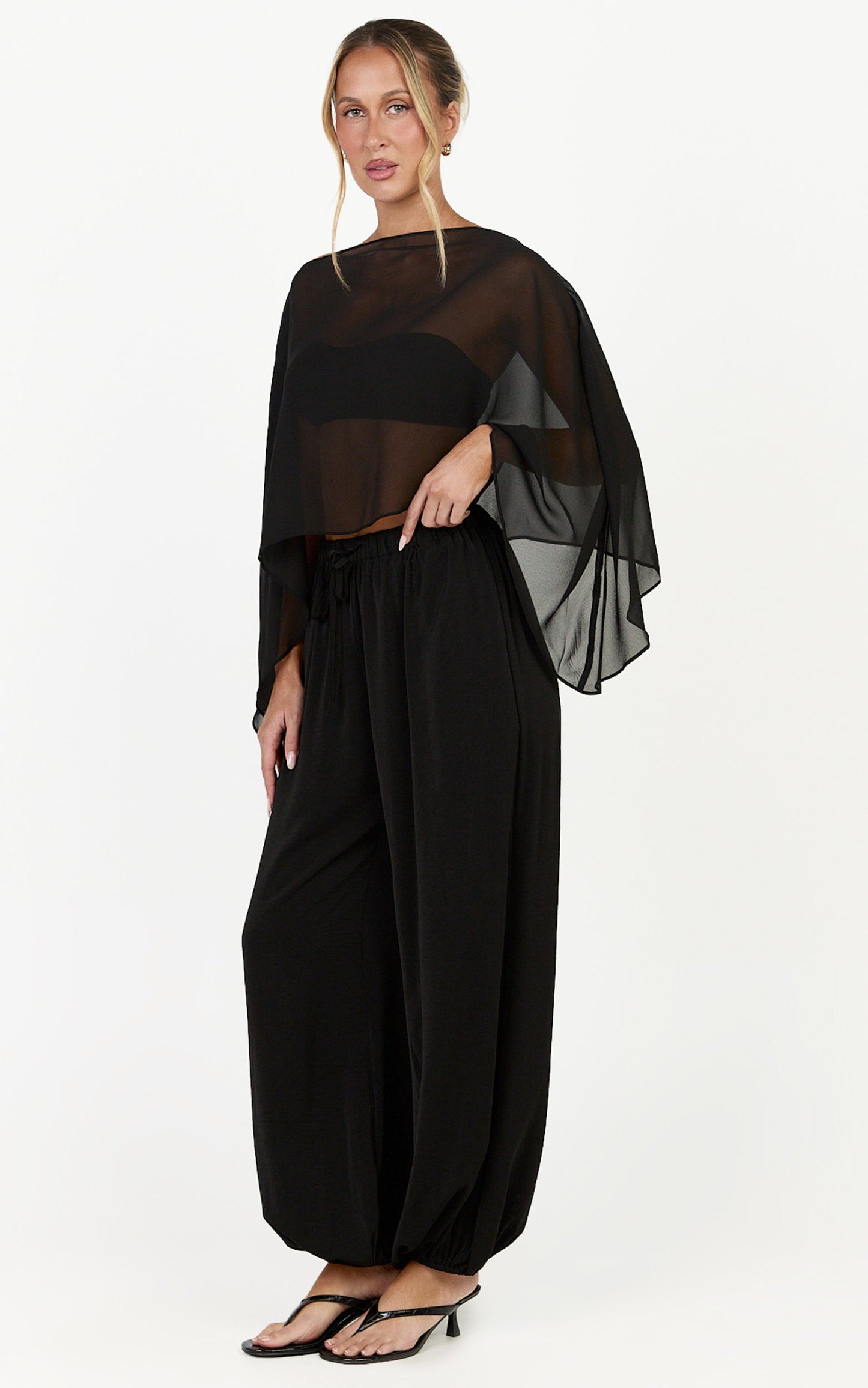 Valerie Pants - Elasticated Waist Balloon Leg Pants in Black