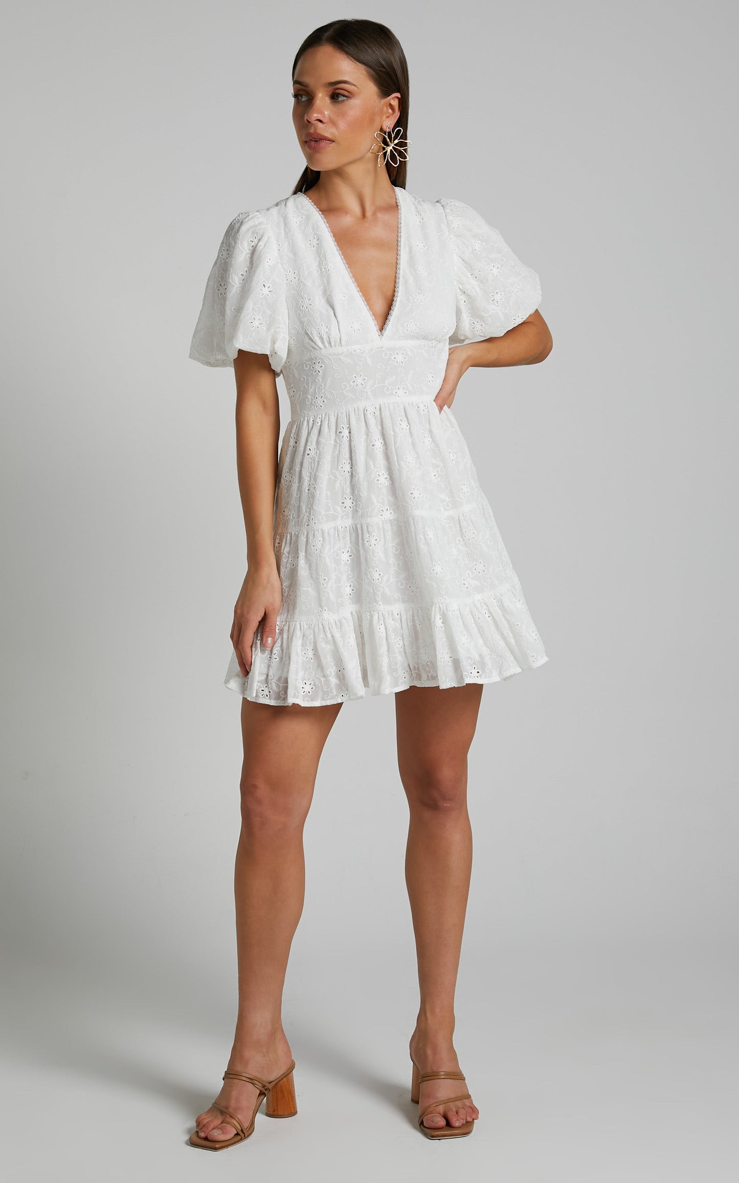Valiery Mini Dress - Overlay Sheer Detail Dress in Ivory
