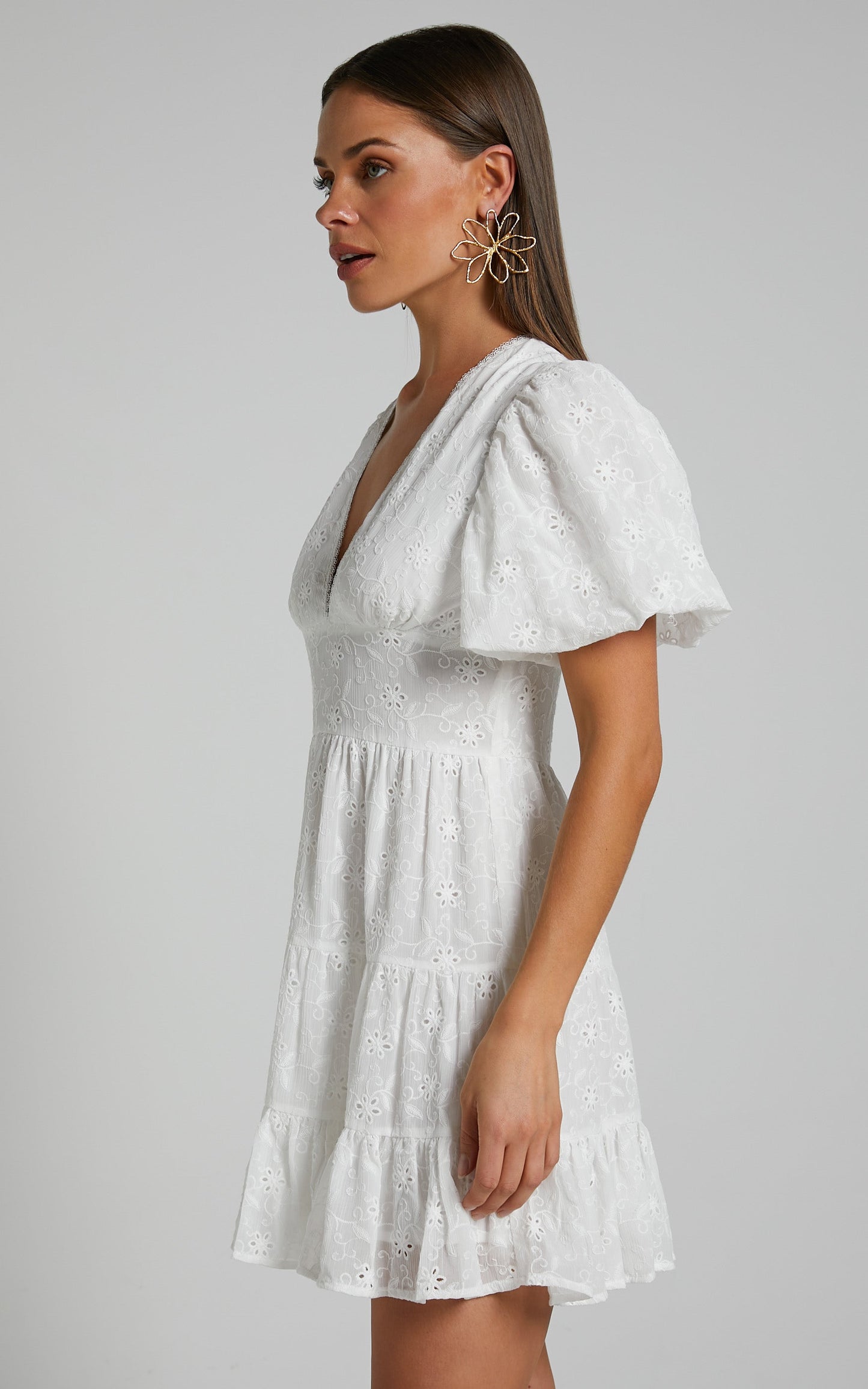 Valiery Mini Dress - Overlay Sheer Detail Dress in Ivory