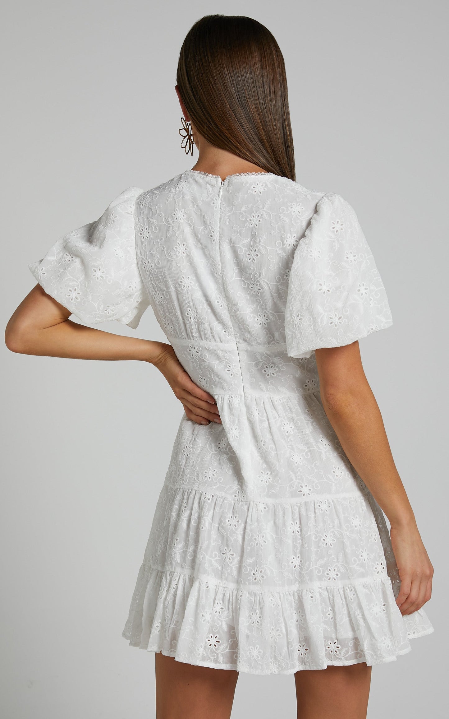 Valiery Mini Dress - Overlay Sheer Detail Dress in Ivory