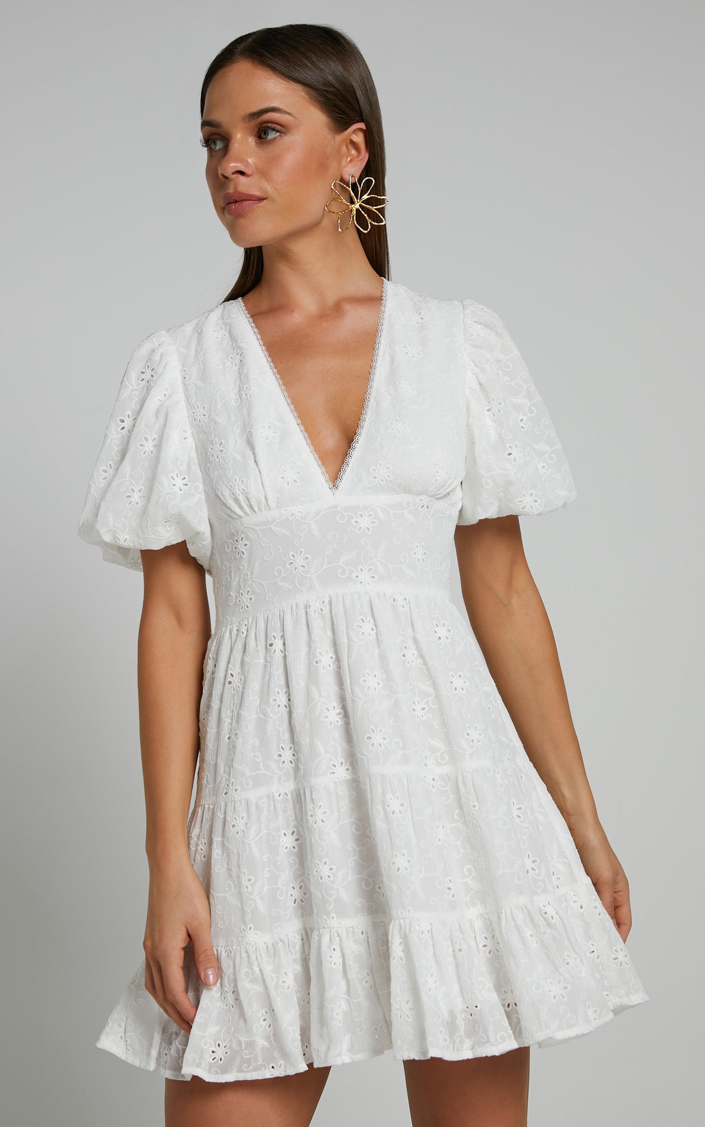 Valiery Mini Dress - Overlay Sheer Detail Dress in Ivory