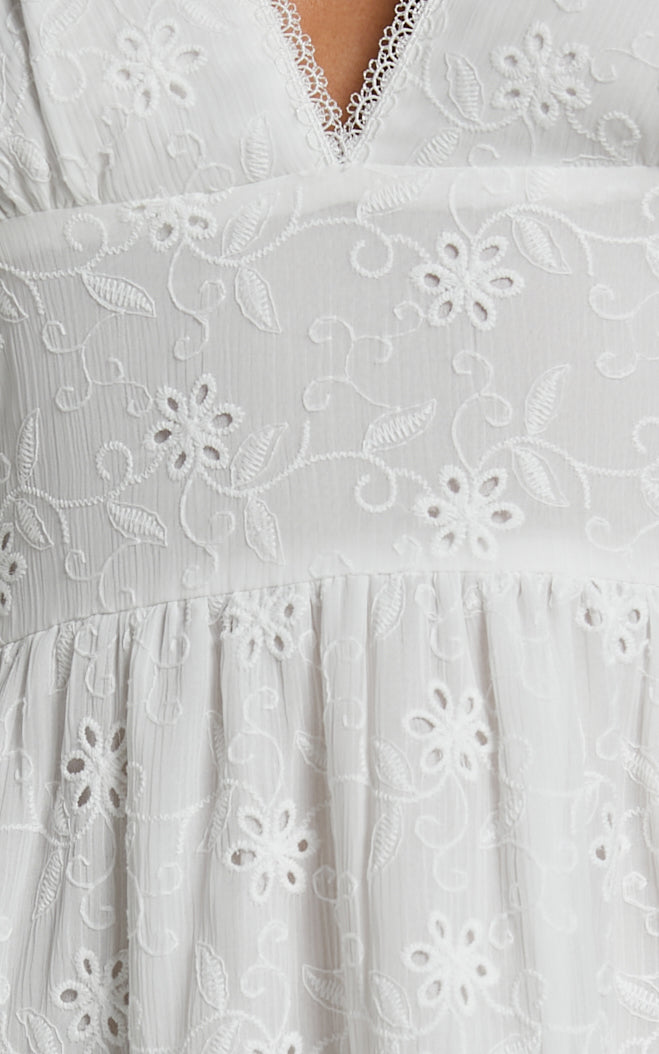 Valiery Mini Dress - Overlay Sheer Detail Dress in Ivory