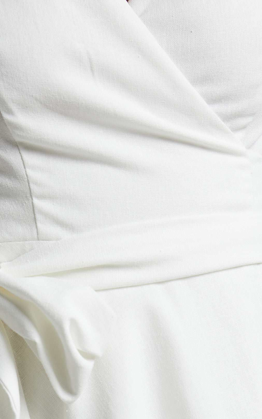Vance Mini Dress - Linen Look Pintuck Blouson Sleeve Wrap Dress in White