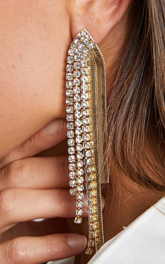 Vanellope Diamante Snake Chain Waterfall Drop Earrings in Gold